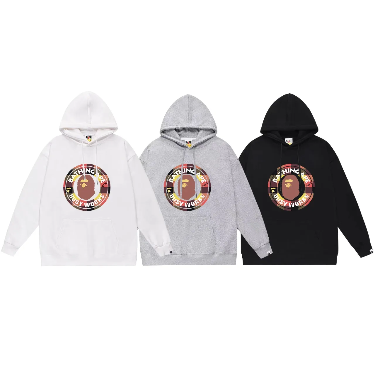 Model No. SC672#terry p160 plus velvet p180💰 (top version) BAPE ape man head medallion letter printed hooded sweatshirt. Made of 380g large terry 430g silver fox velvet (drop shoulder large version) fabric. The texture is soft and non-pilling. Imported environmentally friendly printing glue. The pattern is bright and three-dimensional. Quality💥Same style for men and women. The upper body is trendy. Color: black and red, white and red, gray and red, black and blue, white and blue. Gray blue Size: S M L XL XXL