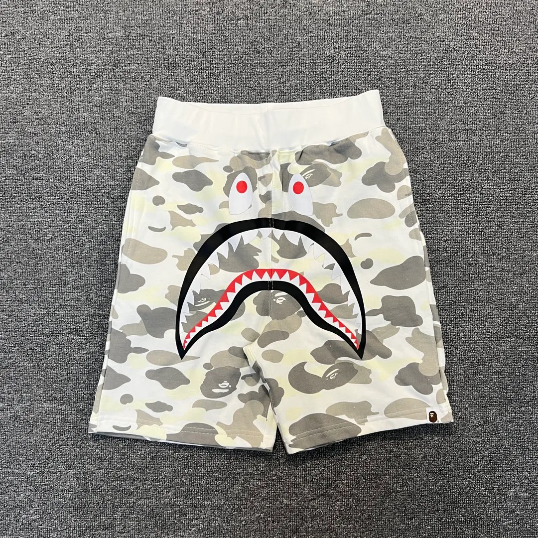 💰200 BAPE luminous camouflage shark print shorts 340g pure cotton custom fabric ZP version Couple style: M-XXL [grey white]