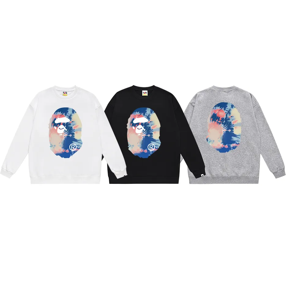 P170 model number SC315# terry 80 plus velvet 85 (top version) BAPE ape head letter printed round neck sweatshirt. Made of 350 grams of large terry (large version with dropped shoulders) fabric. The texture is soft and non-pilling. Imported environmentally friendly printing glue. The pattern is bright and three-dimensional. Quality💥Same style for men and women. The upper body is trendy. Color: black white gray Size: S M L XL XXL