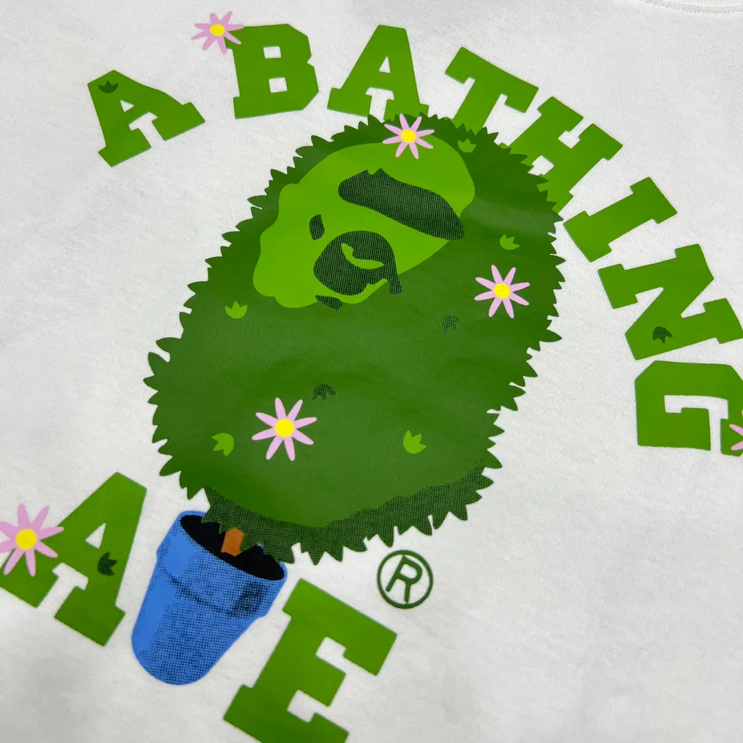 💰140 Bape Potted Flower Print Limited Edition Linen Cotton 280g Customized Fabric Couple Style: S—XXL [Black White]