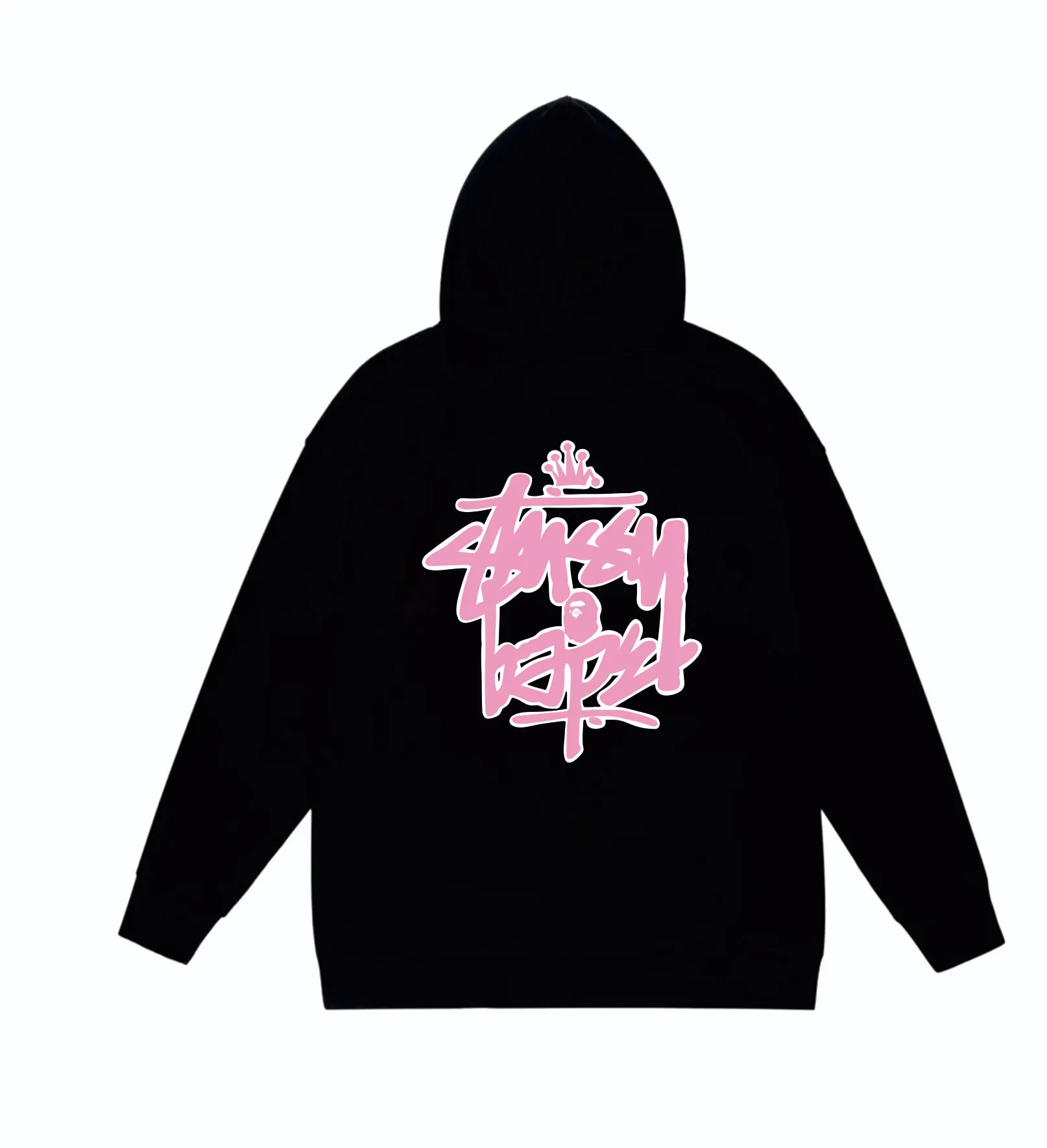 P160 model number SC809# terry 80 plus velvet 90 (top version) BAPE×STUSSY co-branded Stussy letter printed hooded sweatshirt Made of 380g large terry (drop shoulder large version) fabric, soft texture and no pilling Imported environmentally friendly printing glue The pattern is bright and three-dimensional Quality 💥Same style for men and women The upper body is trendy Color: black white gray Size: S M L XL XXL