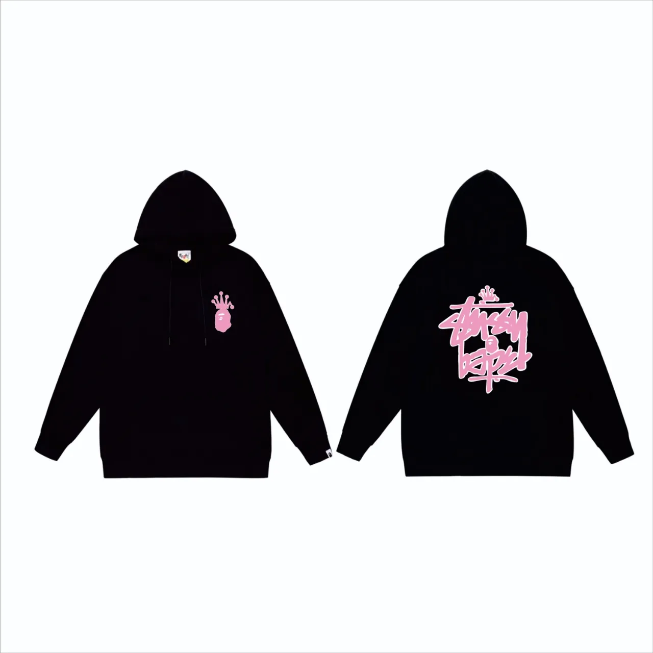 P160 model number SC809# terry 80 plus velvet 90 (top version) BAPE×STUSSY co-branded Stussy letter printed hooded sweatshirt Made of 380g large terry (drop shoulder large version) fabric, soft texture and no pilling Imported environmentally friendly printing glue The pattern is bright and three-dimensional Quality 💥Same style for men and women The upper body is trendy Color: black white gray Size: S M L XL XXL