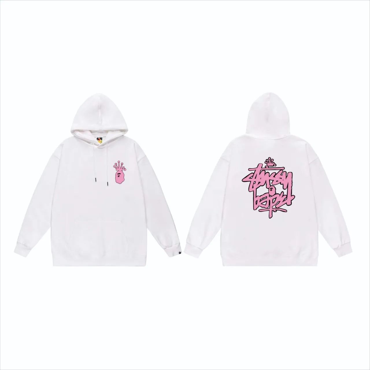 P160 model number SC809# terry 80 plus velvet 90 (top version) BAPE×STUSSY co-branded Stussy letter printed hooded sweatshirt Made of 380g large terry (drop shoulder large version) fabric, soft texture and no pilling Imported environmentally friendly printing glue The pattern is bright and three-dimensional Quality 💥Same style for men and women The upper body is trendy Color: black white gray Size: S M L XL XXL