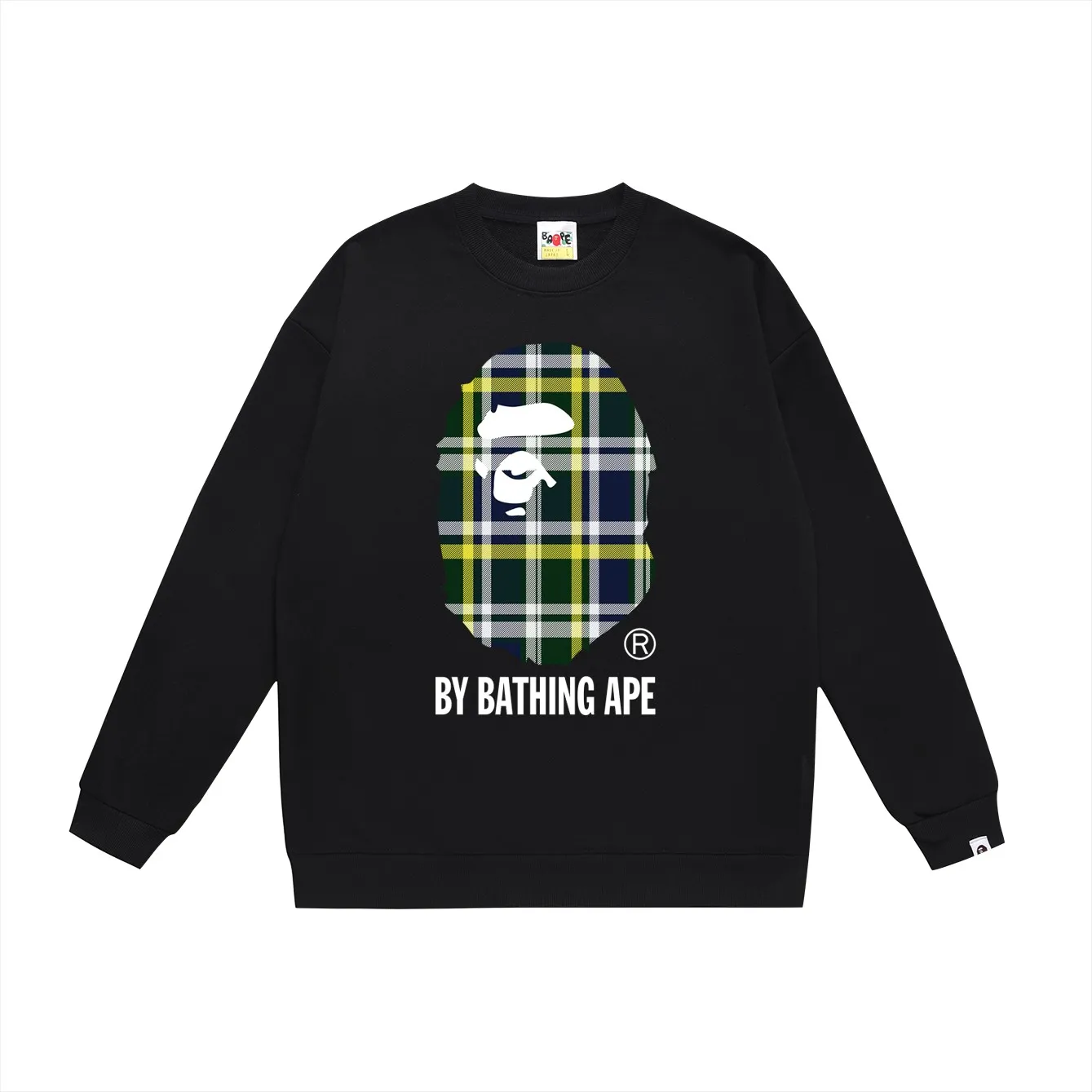 P150 model number SC450# terry 75 plus velvet 80 (top version) BAPE plaid ape head letter print pattern round neck sweatshirt Made of 350g large terry (drop shoulder large version) fabric, soft and non-pilling texture, imported environmentally friendly printing glue, bright and three-dimensional pattern, quality 💥Same style for men and women. The upper body is trendy. Color: black green, white green, gray green, black red, white red, gray red Size: S M L XL XXL