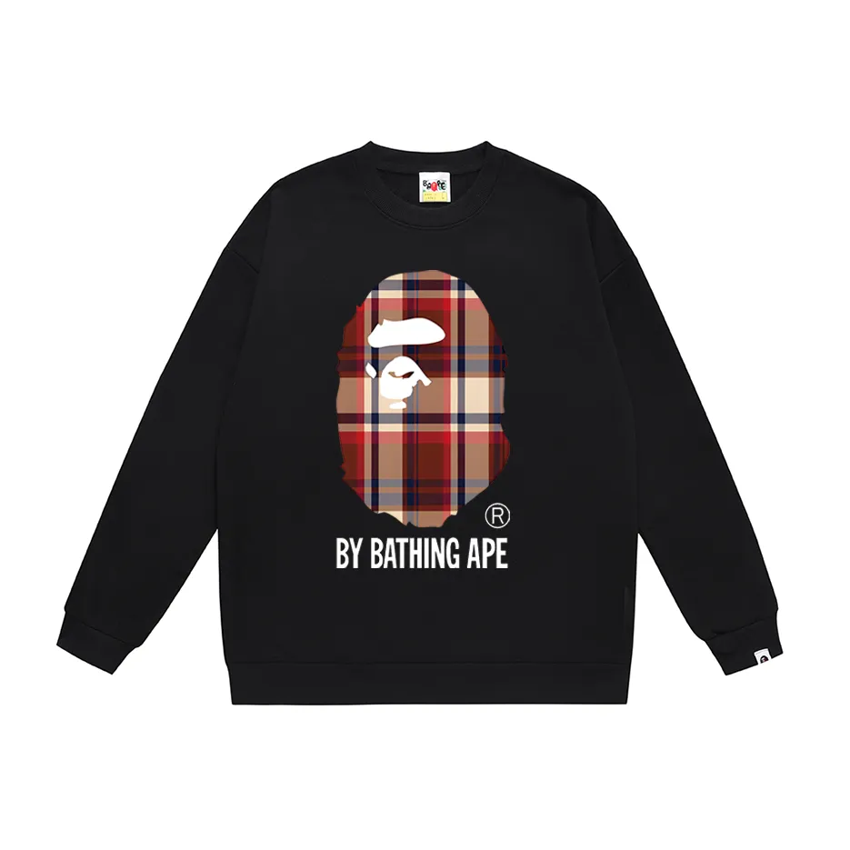 P150 model number SC450# terry 75 plus velvet 80 (top version) BAPE plaid ape head letter print pattern round neck sweatshirt Made of 350g large terry (drop shoulder large version) fabric, soft and non-pilling texture, imported environmentally friendly printing glue, bright and three-dimensional pattern, quality 💥Same style for men and women. The upper body is trendy. Color: black green, white green, gray green, black red, white red, gray red Size: S M L XL XXL