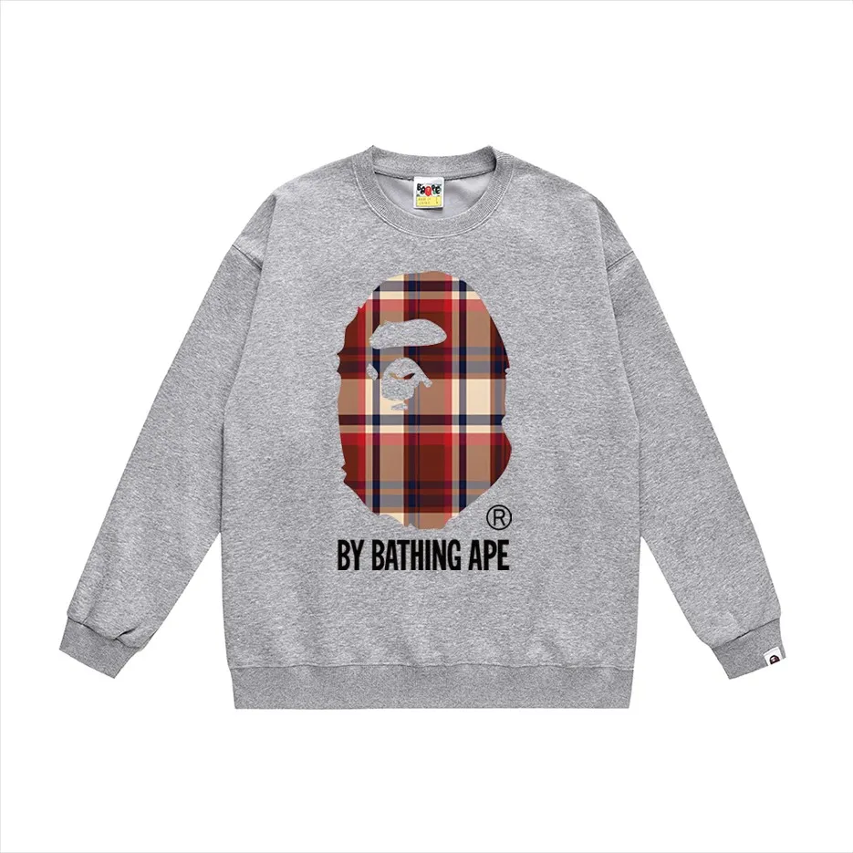 P150 model number SC450# terry 75 plus velvet 80 (top version) BAPE plaid ape head letter print pattern round neck sweatshirt Made of 350g large terry (drop shoulder large version) fabric, soft and non-pilling texture, imported environmentally friendly printing glue, bright and three-dimensional pattern, quality 💥Same style for men and women. The upper body is trendy. Color: black green, white green, gray green, black red, white red, gray red Size: S M L XL XXL
