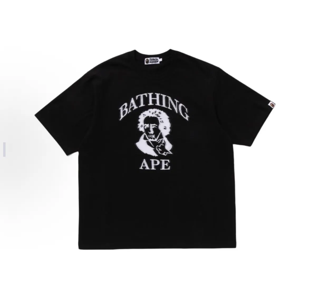 P110 001110 BAPE SS25 Beethoven portrait round neck short-sleeved T-shirt, same style for men and women, size smlxlxxl, black and white