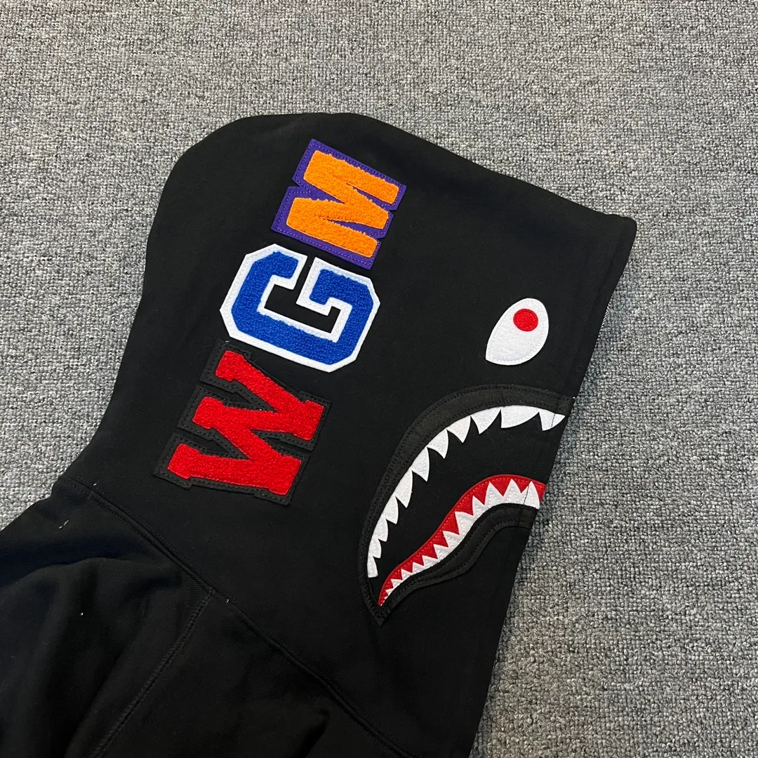 💰380 BAPE SHARK FULL ZIP solid color embroidered shark zipper sweatshirt jacket ZP version correct version 980g weight pure cotton custom fabric Couple style: S—XXL [black gray]