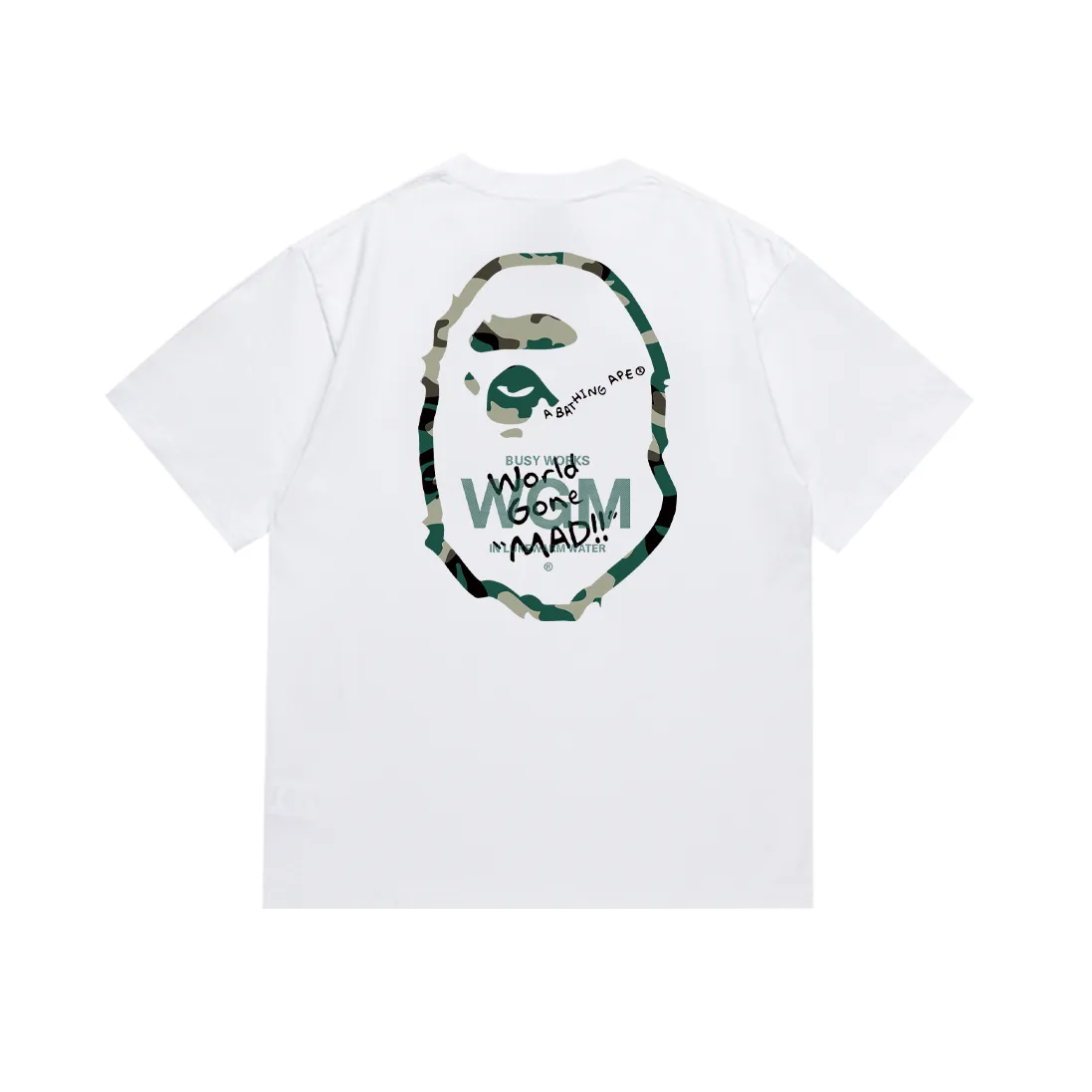 P110 SC041# (top version) BAPE WOODLAND CAMO WGM forest camouflage ape letters Made of 260 grams of high-quality high-weave pure cotton fabric, double yarn combed, soft texture and no pilling Imported environmentally friendly printing glue, bright and three-dimensional patterns, quality 💥Same style for men and women, the upper body is fashionable Color: black and white Size: S M L XL XXL