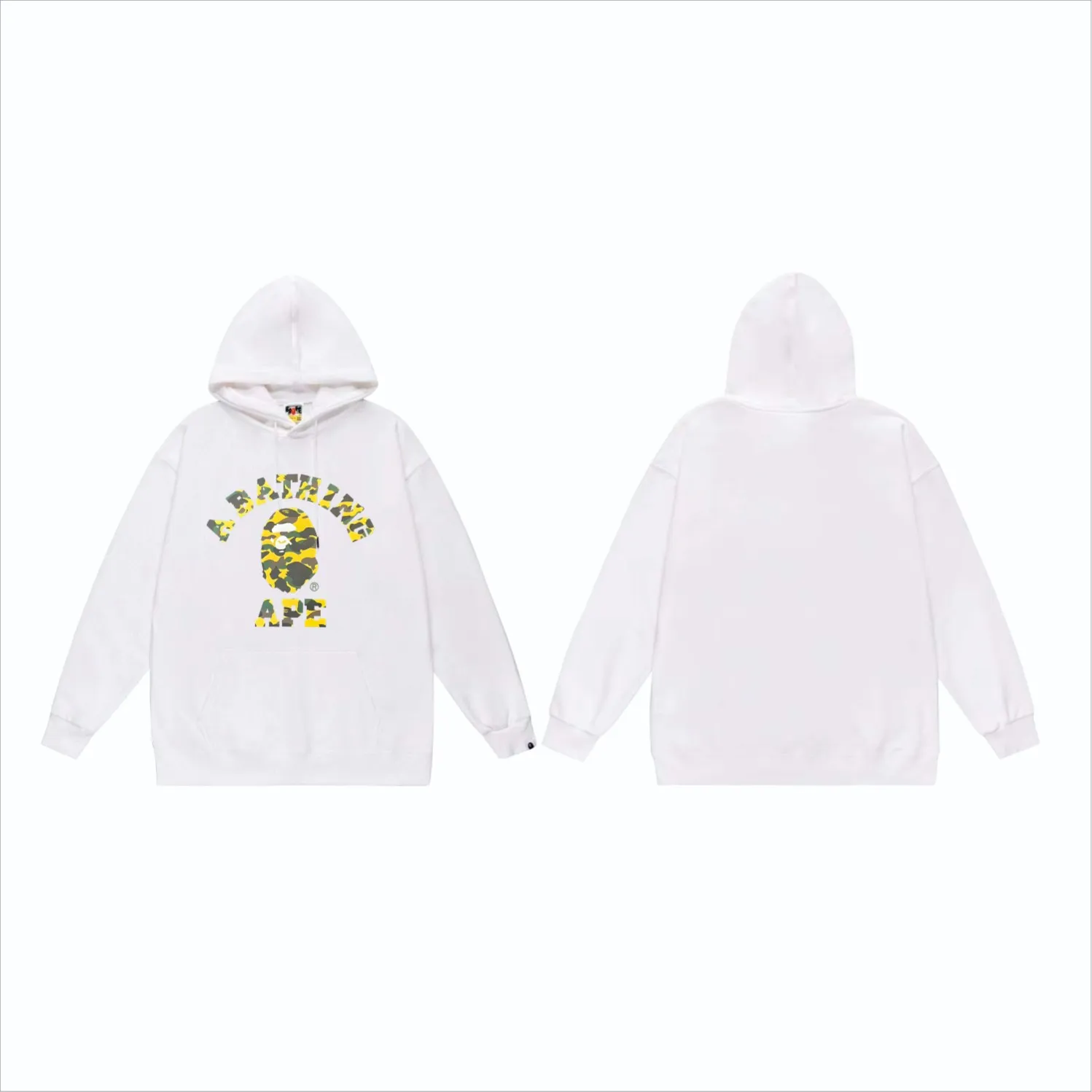 P160 model number SC849# terry 80 plus velvet 90 (top version) BAPE camouflage ape head letter print pattern hooded sweatshirt. Made of 380g large terry (drop shoulder large version) fabric, soft texture and no pilling. Imported environmentally friendly printing glue. Bright and three-dimensional pattern. Quality 💥Same style for men and women. The upper body is trendy. Color: black camouflage, white camouflage, gray camouflage, black and red, white and red, gray and red, black and blue, white and blue. Gray blue Black purple White purple Gray purple Black and yellow White and yellow Gray and yellow Size: S M L XL XXL