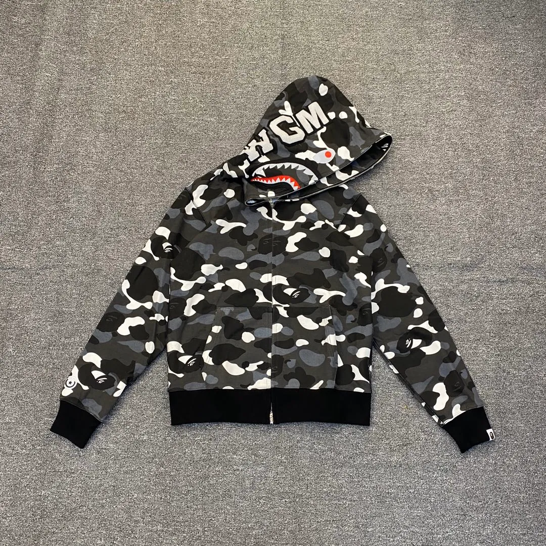 💰400 BAPE Classic black and white luminous camouflage shark zipper hooded sweatshirt Top-notch custom fabrics Complete labels Super exquisite workmanship details Couple style: S—XXL [Black White]