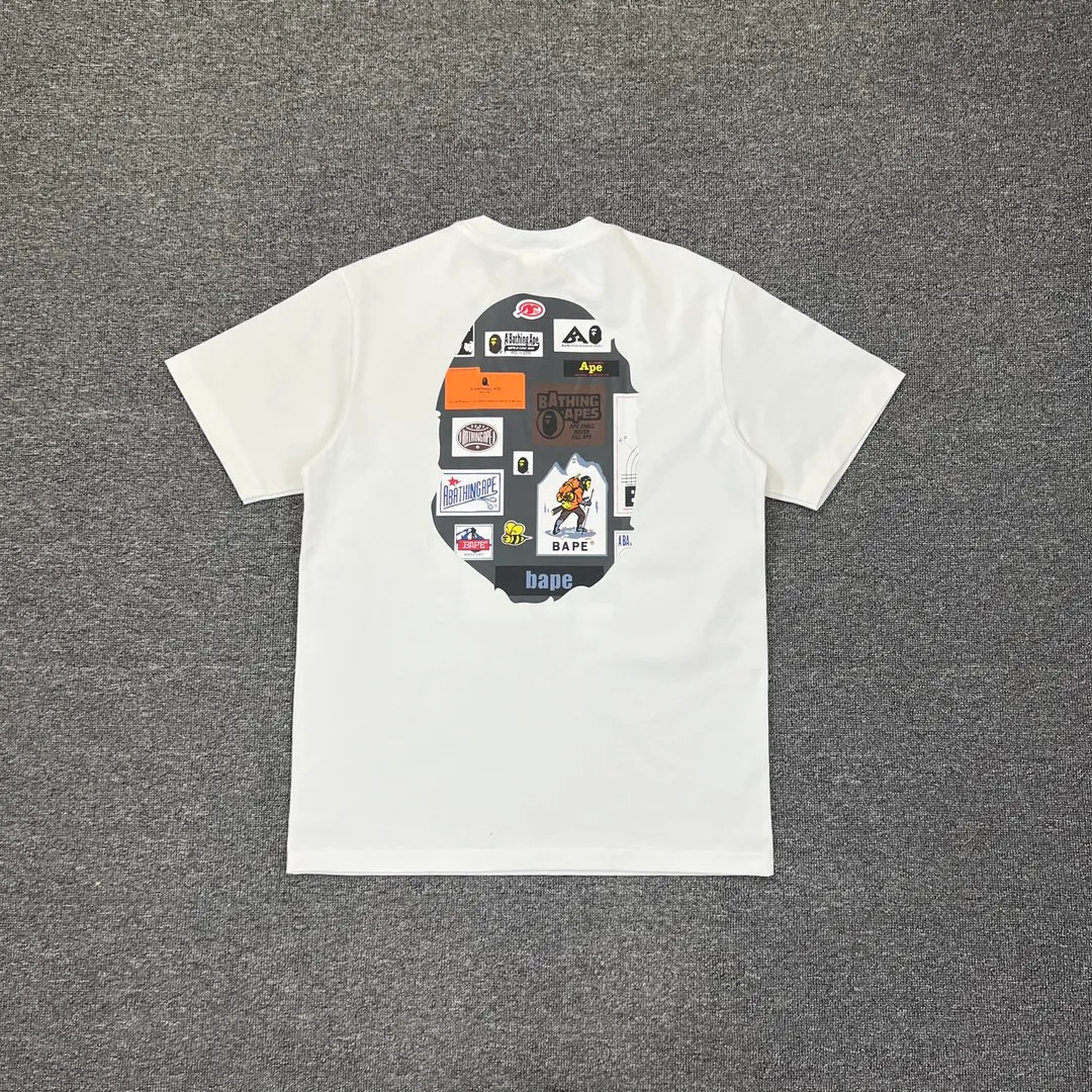 💰140 BAPE ape head letter pattern label double-sided printing 270g weight linen cotton fabric ZP version Couple style: S-XXL [black white]