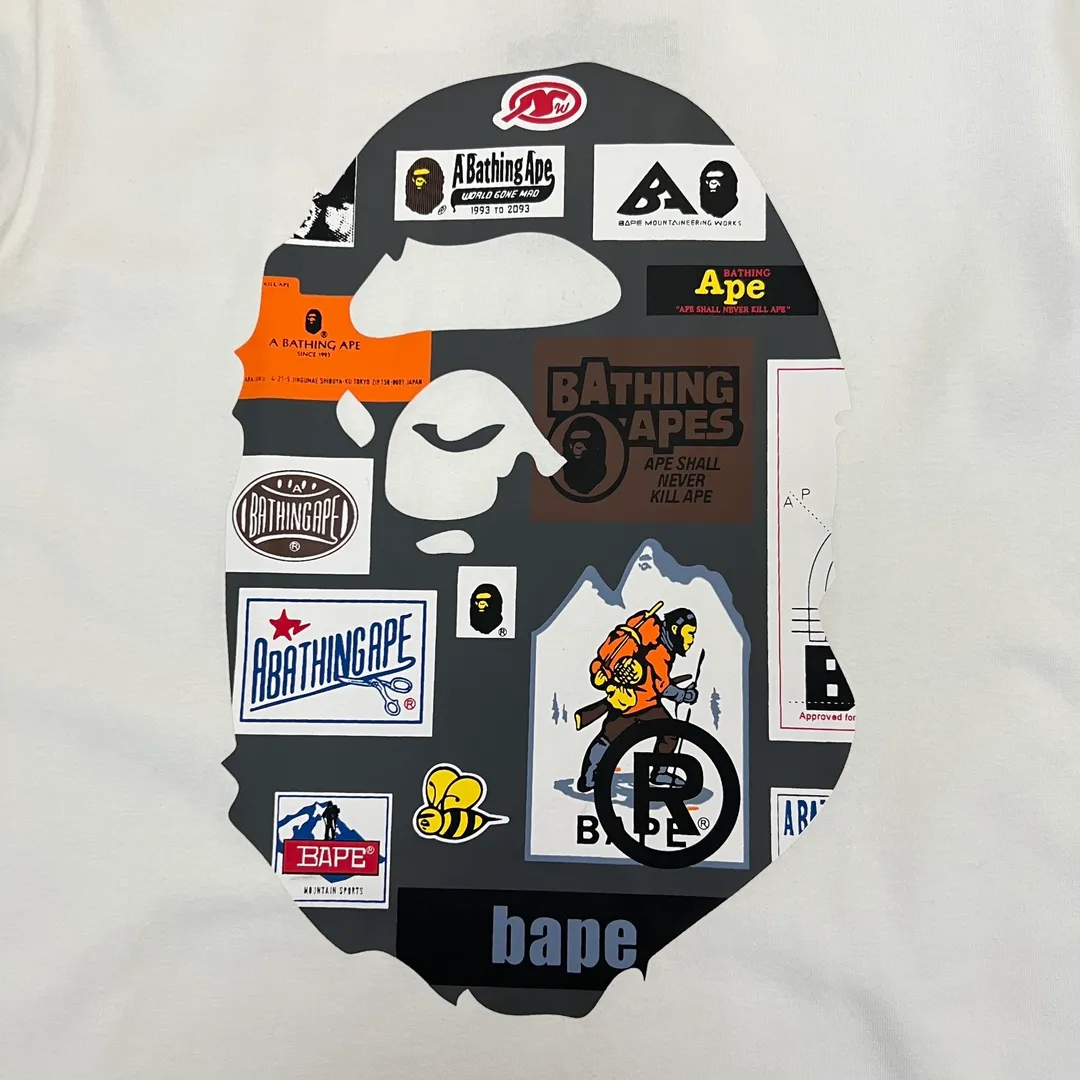 💰140 BAPE ape head letter pattern label double-sided printing 270g weight linen cotton fabric ZP version Couple style: S-XXL [black white]