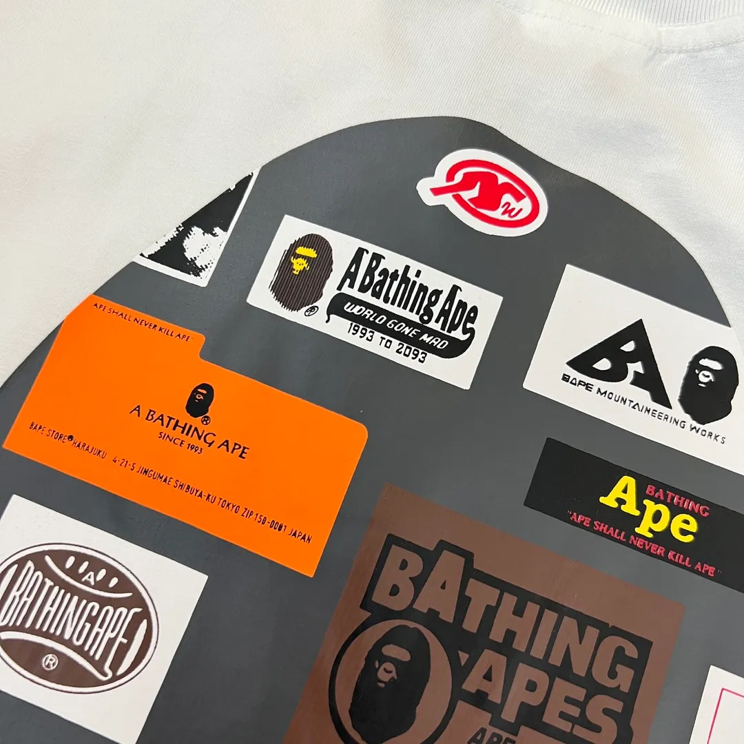 💰140 BAPE ape head letter pattern label double-sided printing 270g weight linen cotton fabric ZP version Couple style: S-XXL [black white]