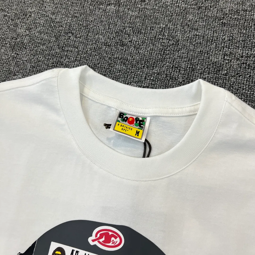 💰140 BAPE ape head letter pattern label double-sided printing 270g weight linen cotton fabric ZP version Couple style: S-XXL [black white]