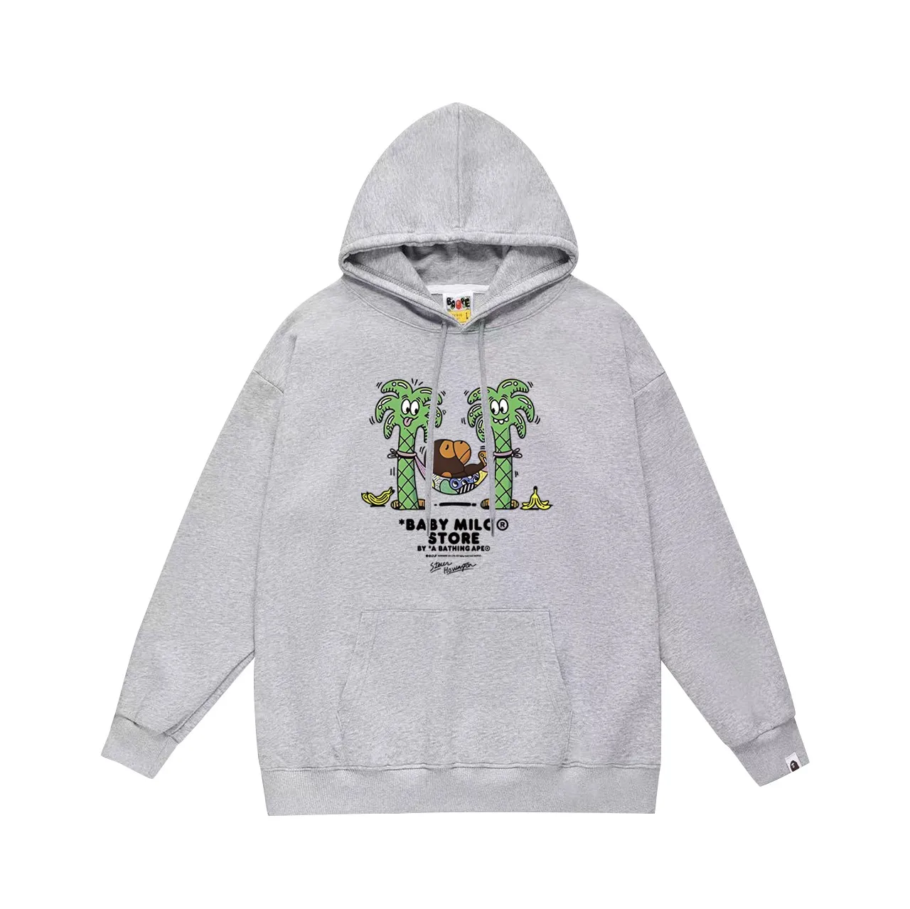 P160 model number SC790# terry 80 plus velvet 90 (top version) BAPE lazy monkey cartoon animation pattern printed hooded sweatshirt. Made of 380 grams of large terry (drop shoulder large version) fabric. The texture is soft and non-pilling. Imported environmentally friendly printing glue. The pattern is bright and three-dimensional. Quality💥Same style for men and women. The upper body is trendy. Color: black white gray Size: S M L XL XXL