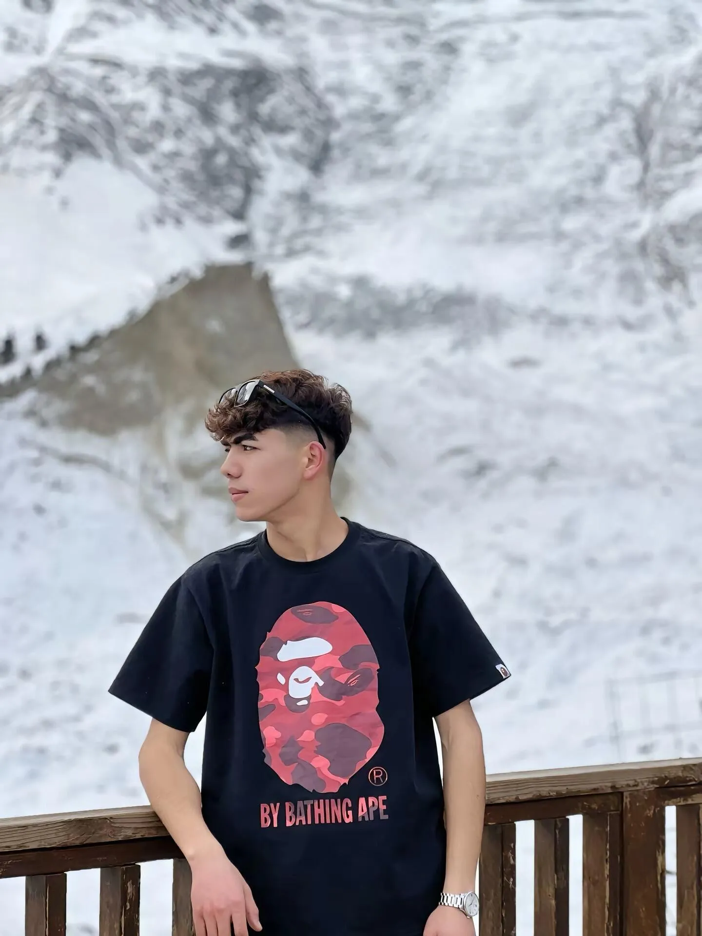 💰140 BAPE camouflage great ape letter print short-sleeved T-shirt 280g weight linen cotton fabric Couple style: S-XXL [white blue black blue white red black red white purple black purple]