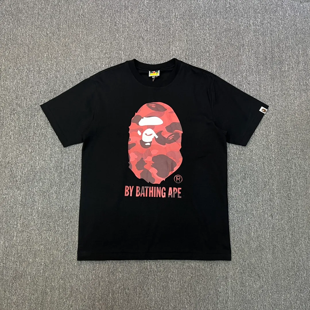 💰140 BAPE camouflage great ape letter print short-sleeved T-shirt 280g weight linen cotton fabric Couple style: S-XXL [white blue black blue white red black red white purple black purple]
