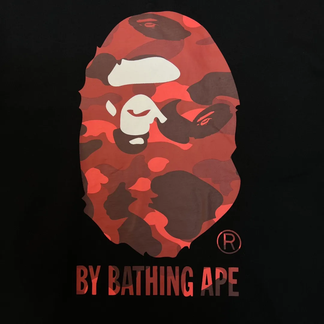 💰140 BAPE camouflage great ape letter print short-sleeved T-shirt 280g weight linen cotton fabric Couple style: S-XXL [white blue black blue white red black red white purple black purple]