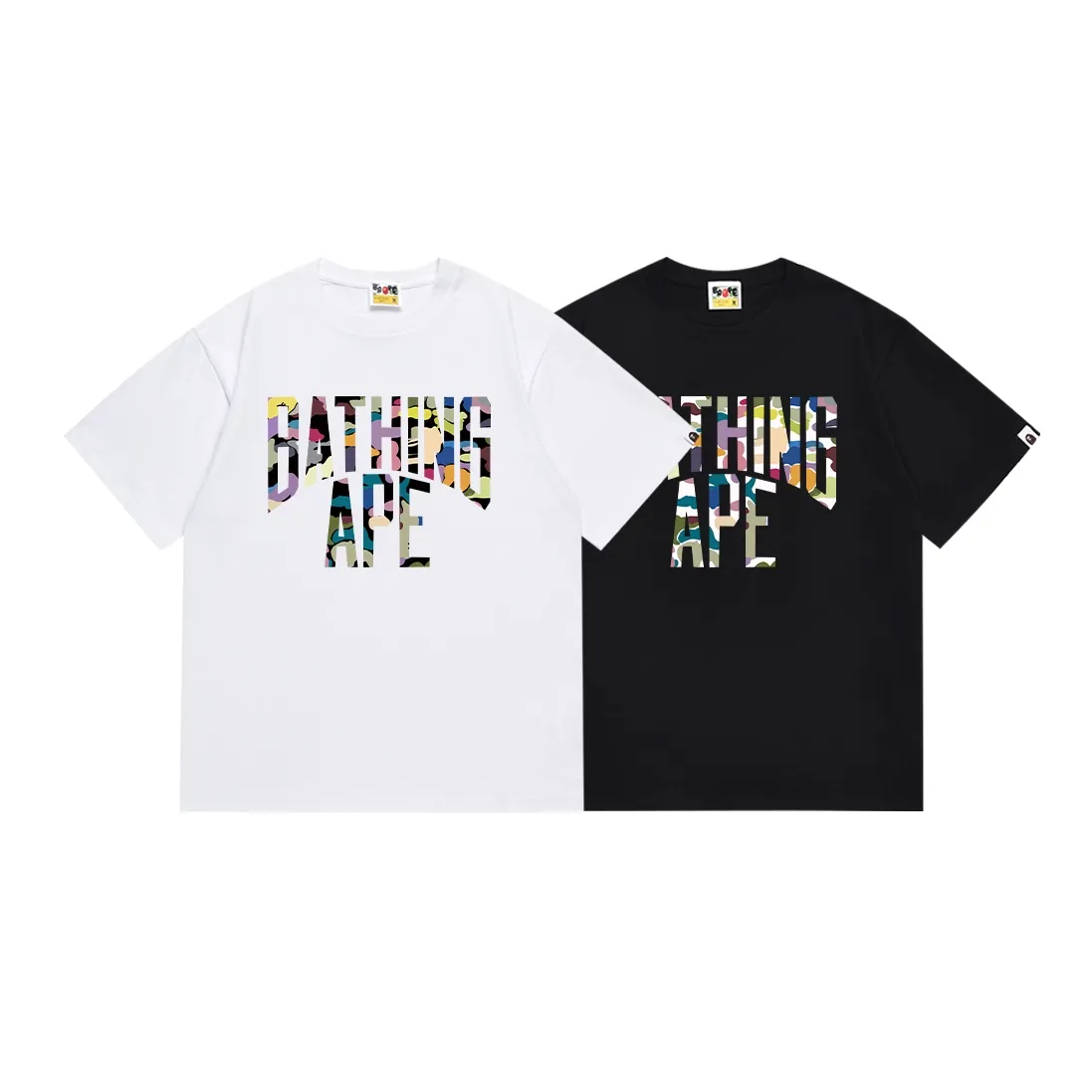 SC091#p110💰 (top version) BAPE multi-color camouflage printed pattern letter short-sleeved T-shirt Made of 260 grams of high-quality high-weave pure cotton fabric, double yarn combed, soft texture and no pilling Imported environmentally friendly printing glue, bright and three-dimensional pattern, quality 💥Same style for men and women, the upper body is fashionable Color: black white Size: S M L XL XXL