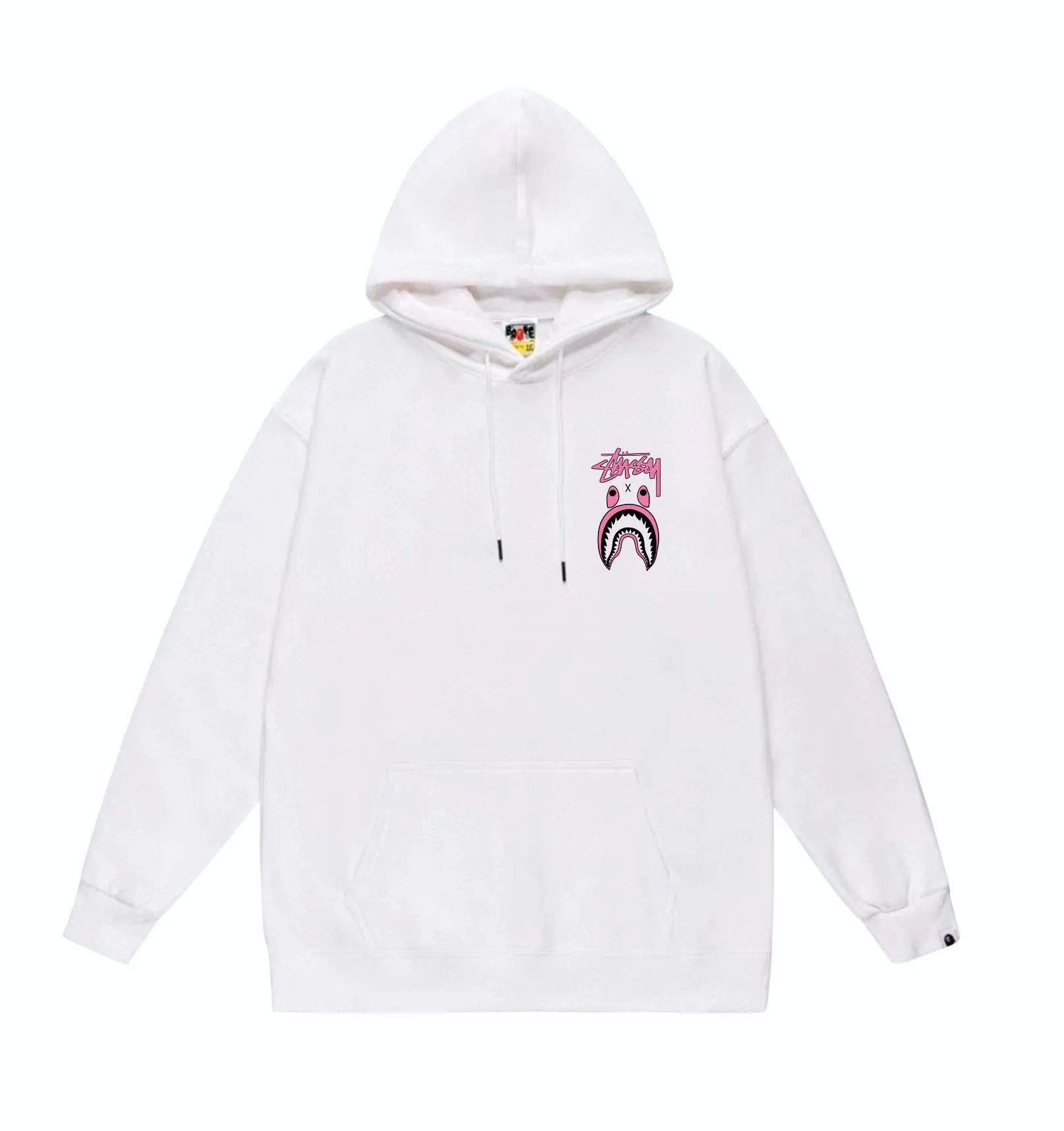 P160 model number SC804# terry 80 plus velvet 90 (top version) BAPE×STUSSY co-branded Stussy letter printed hooded sweatshirt Made of 380g large terry (drop shoulder large version) fabric, soft texture and no pilling Imported environmentally friendly printing glue The pattern is bright and three-dimensional Quality 💥Same style for men and women The upper body is trendy Color: black white gray Size: S M L XL XXL