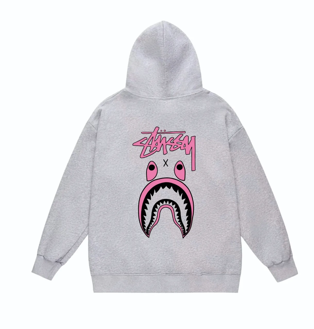 P160 model number SC804# terry 80 plus velvet 90 (top version) BAPE×STUSSY co-branded Stussy letter printed hooded sweatshirt Made of 380g large terry (drop shoulder large version) fabric, soft texture and no pilling Imported environmentally friendly printing glue The pattern is bright and three-dimensional Quality 💥Same style for men and women The upper body is trendy Color: black white gray Size: S M L XL XXL