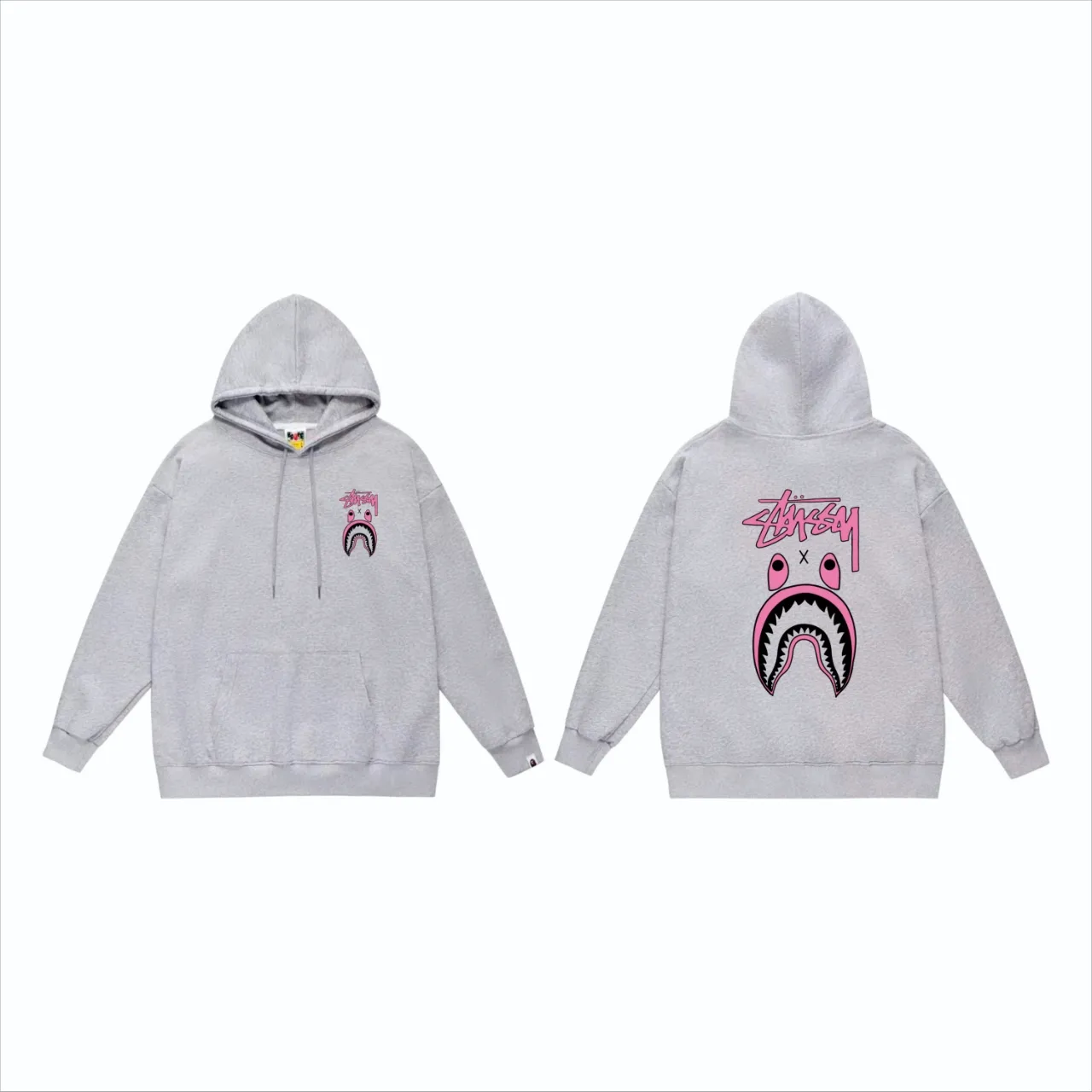 P160 model number SC804# terry 80 plus velvet 90 (top version) BAPE×STUSSY co-branded Stussy letter printed hooded sweatshirt Made of 380g large terry (drop shoulder large version) fabric, soft texture and no pilling Imported environmentally friendly printing glue The pattern is bright and three-dimensional Quality 💥Same style for men and women The upper body is trendy Color: black white gray Size: S M L XL XXL