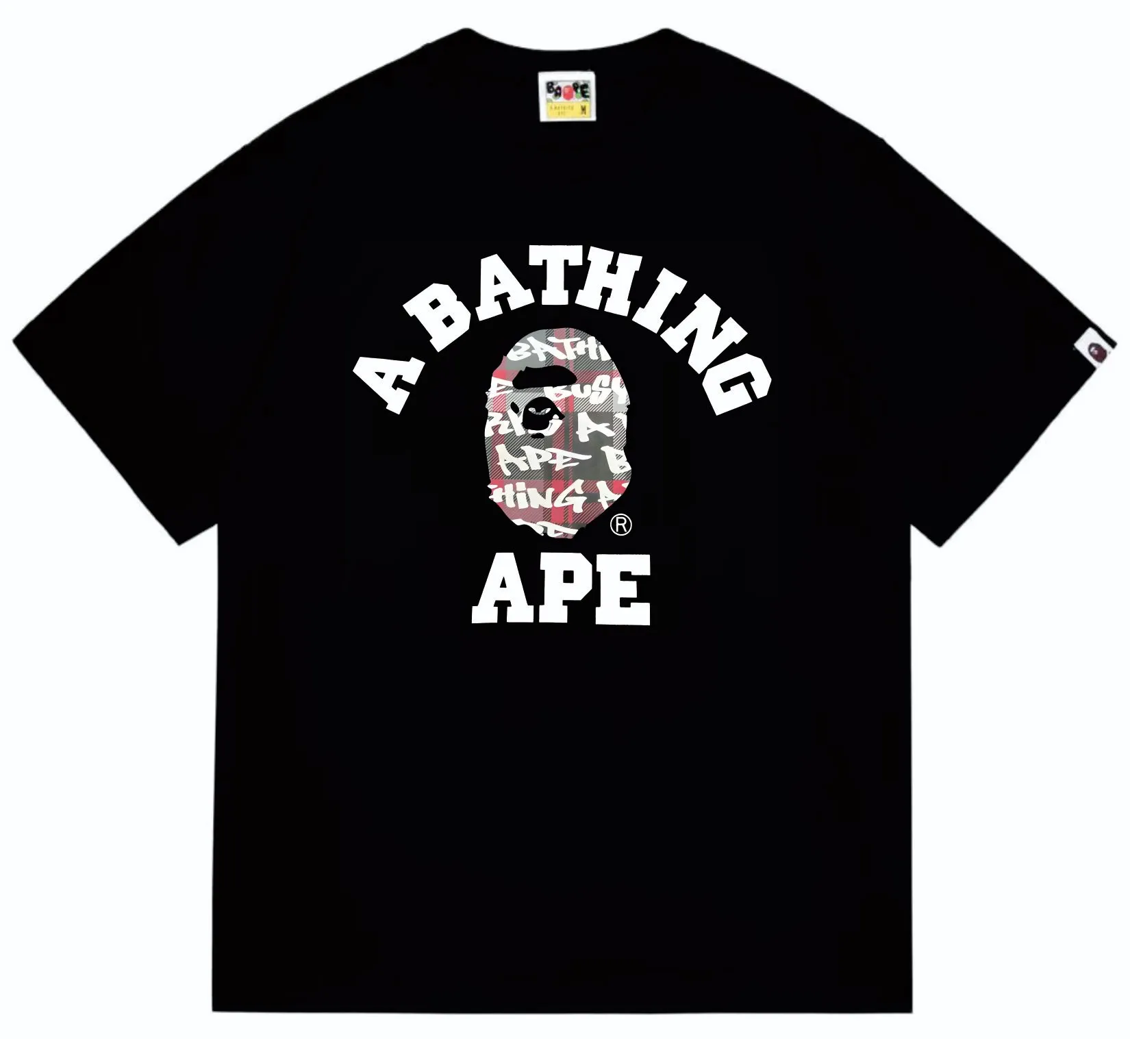 SC259#p110💰 (top version) BAPE ape head letter print graffiti plaid pattern short-sleeved T-shirt Made of 260 grams of high-quality high-weave pure cotton fabric, double yarn combed, soft texture and no pilling Imported environmentally friendly printing glue, bright and three-dimensional pattern, quality 💥Same style for men and women, the upper body is fashionable Color: black and blue, white and blue, black and red, white and red Size: S M L XL XXL