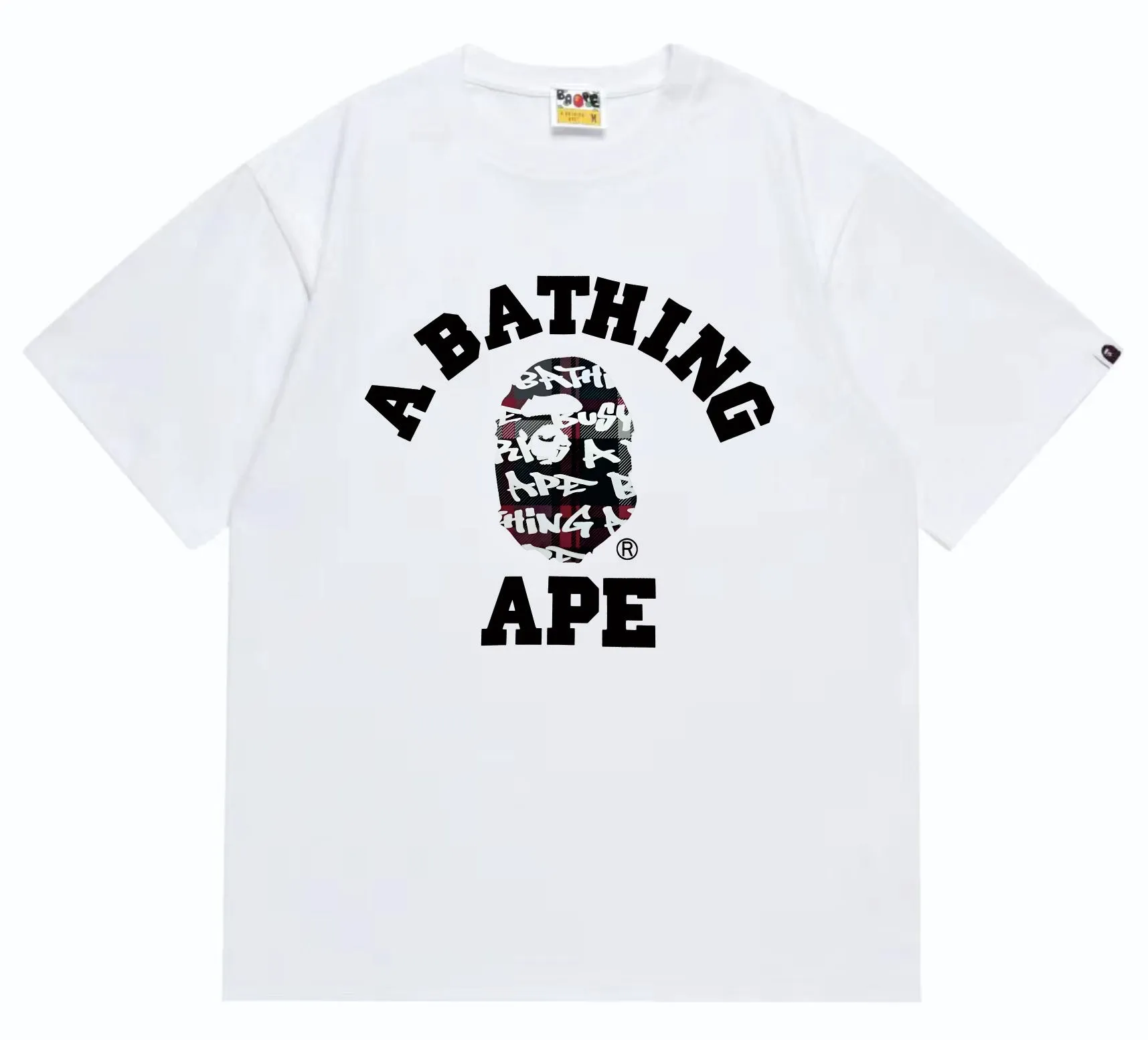 SC259#p110💰 (top version) BAPE ape head letter print graffiti plaid pattern short-sleeved T-shirt Made of 260 grams of high-quality high-weave pure cotton fabric, double yarn combed, soft texture and no pilling Imported environmentally friendly printing glue, bright and three-dimensional pattern, quality 💥Same style for men and women, the upper body is fashionable Color: black and blue, white and blue, black and red, white and red Size: S M L XL XXL