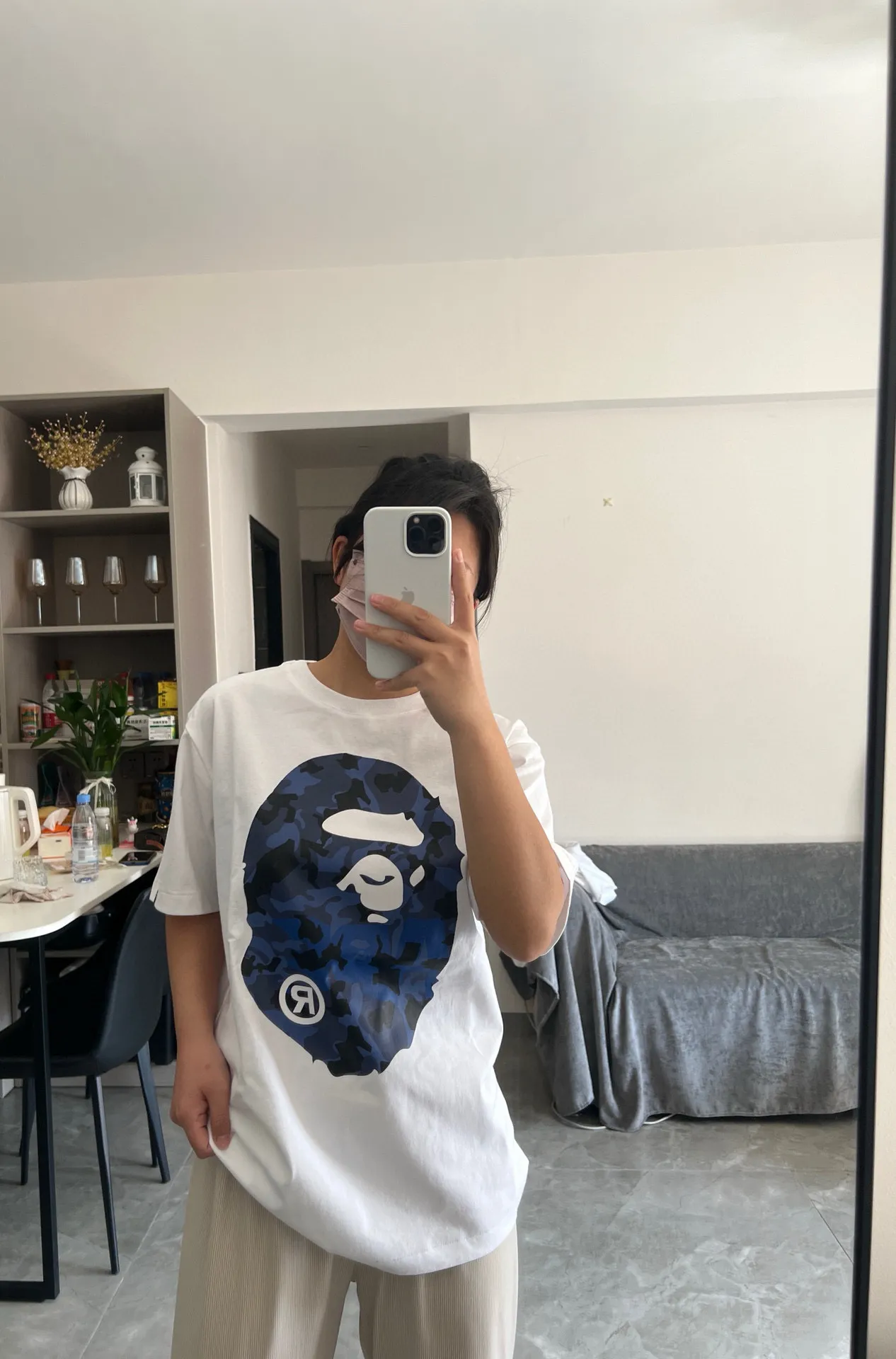💰140 BAPE letter desert camouflage ape head double-sided printed short-sleeved T-shirt 270g weight linen cotton fabric Couple style: S-XXL [Black apricot, white apricot, black blue, white blue]