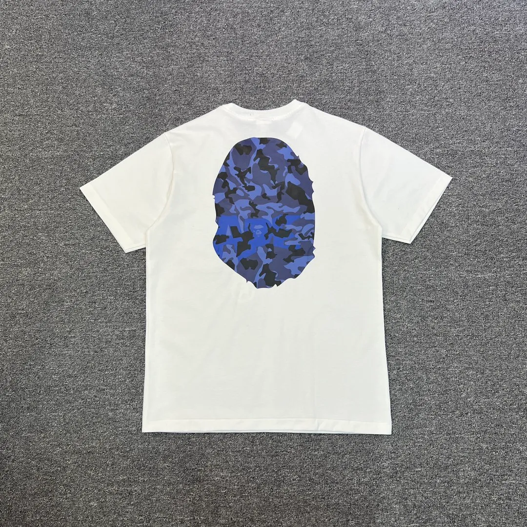 💰140 BAPE letter desert camouflage ape head double-sided printed short-sleeved T-shirt 270g weight linen cotton fabric Couple style: S-XXL [Black apricot, white apricot, black blue, white blue]