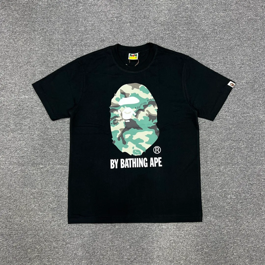 💰140 Bape Forest Camouflage Great Ape Letter Printing Linen Cotton 280g Customized Fabric Couple Style: S—XXL [Black White]