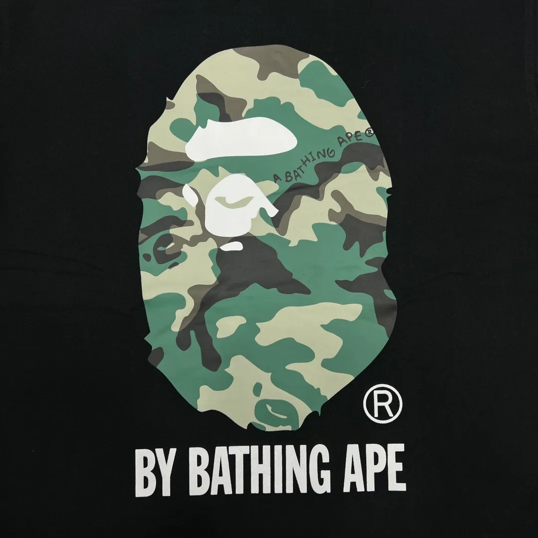 💰140 Bape Forest Camouflage Great Ape Letter Printing Linen Cotton 280g Customized Fabric Couple Style: S—XXL [Black White]