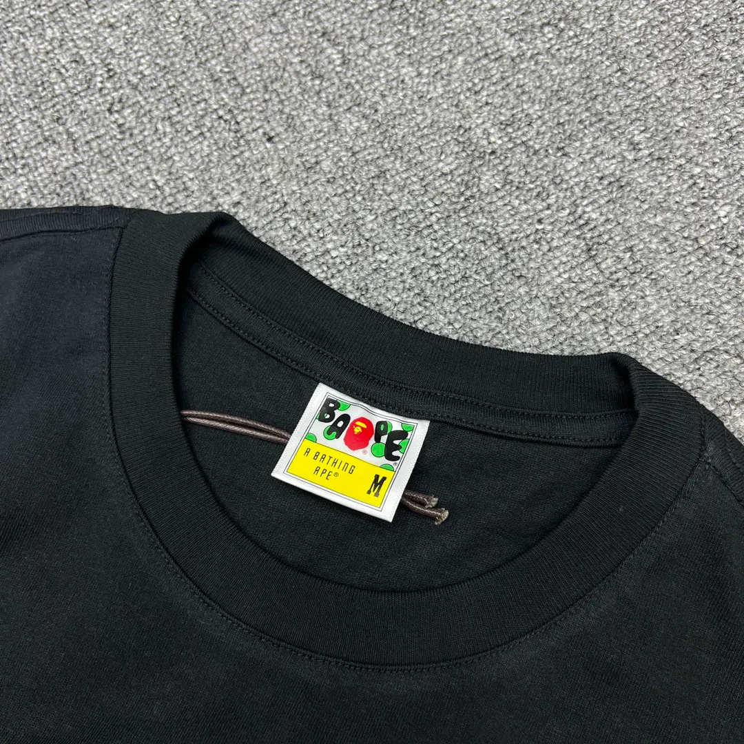 💰140 Bape Forest Camouflage Great Ape Letter Printing Linen Cotton 280g Customized Fabric Couple Style: S—XXL [Black White]