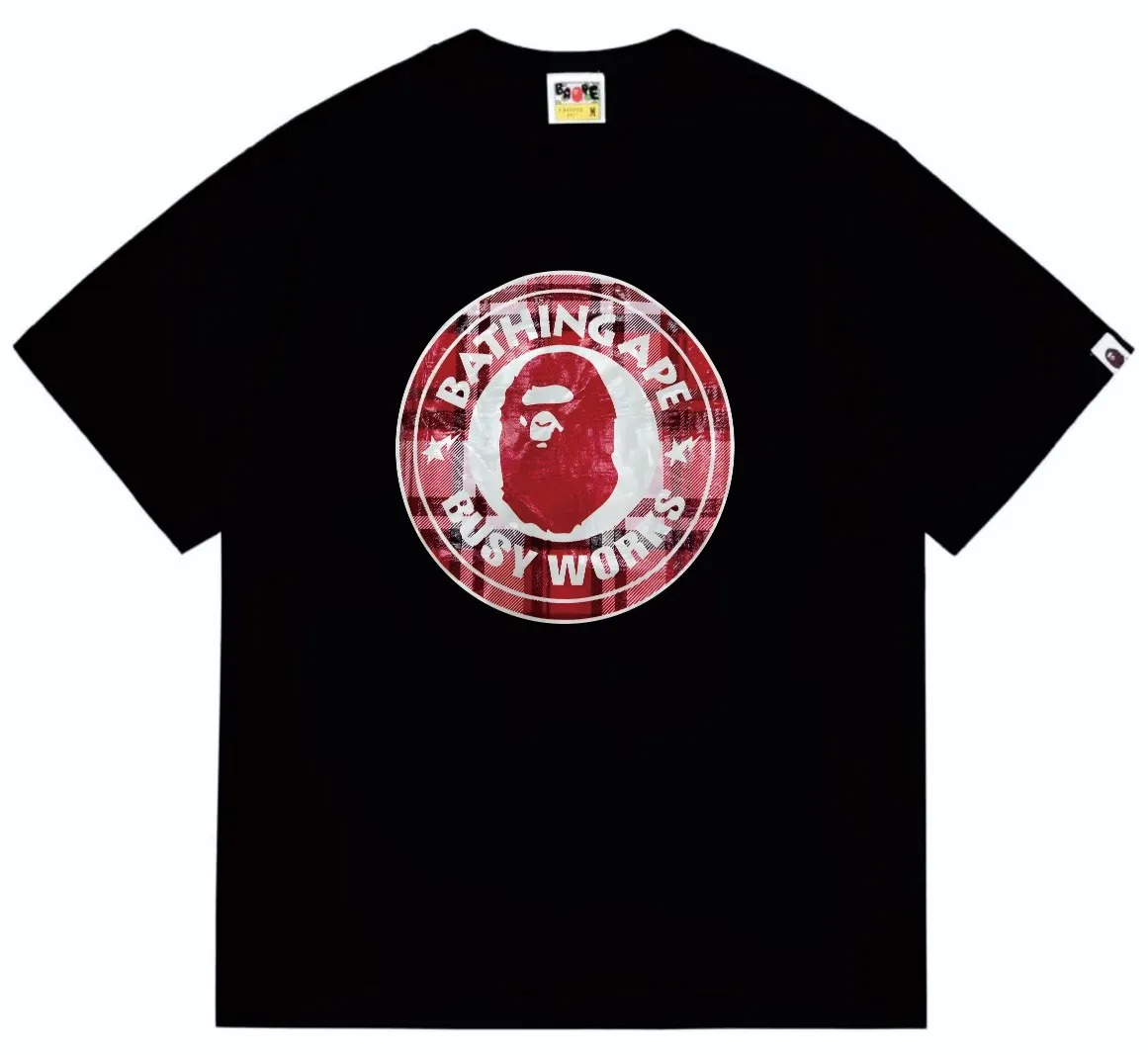 SC247#p110💰 (top version) BAPE STA Medallion Plaid Ape Head Print Short Sleeve T-shirt Made of 260 grams of high-quality high-weave pure cotton fabric, double yarn combed, soft texture and no pilling Imported environmentally friendly printing glue, bright and three-dimensional pattern, quality 💥Same style for men and women, the upper body is fashionable Color: Black White Size: S M L XL XXL