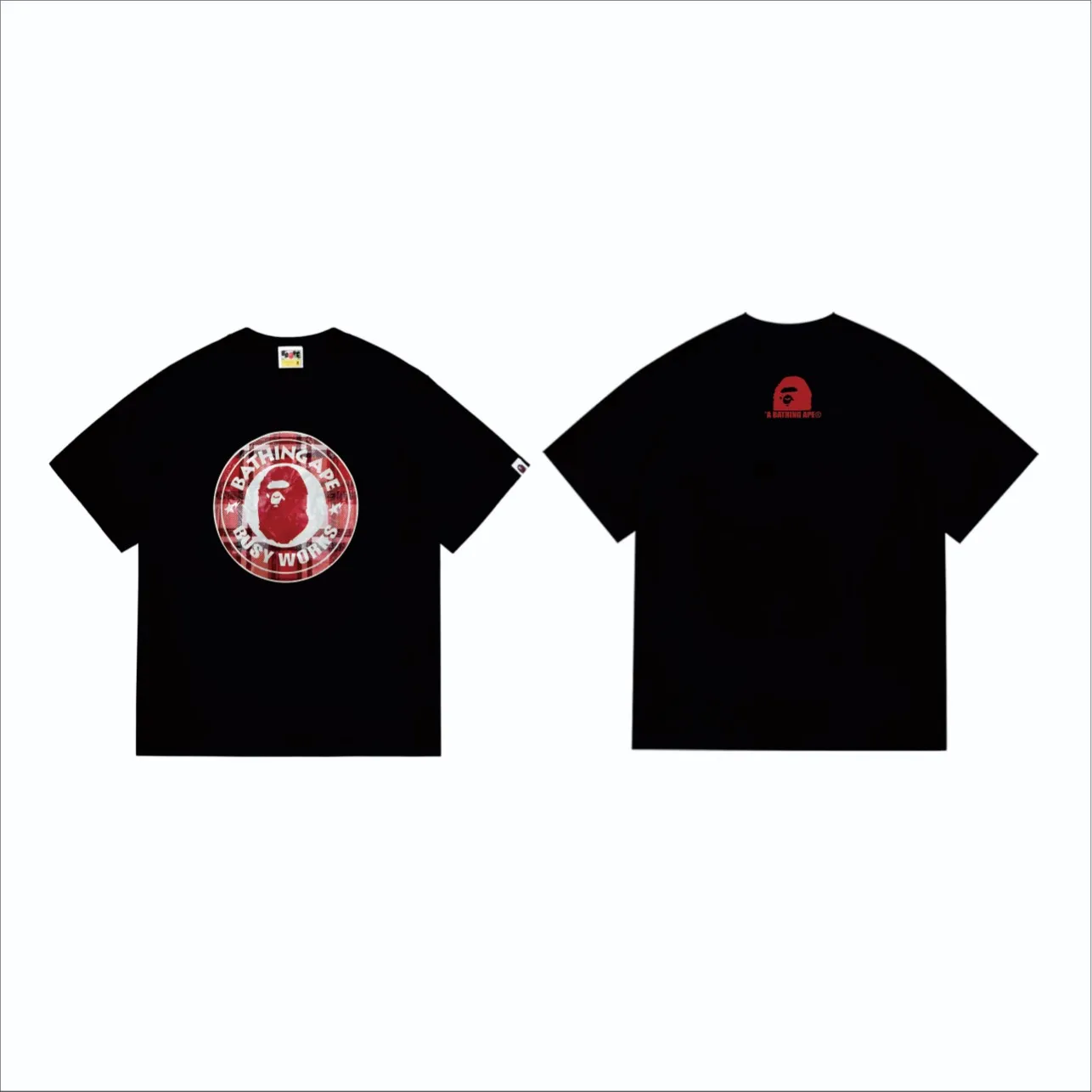 SC247#p110💰 (top version) BAPE STA Medallion Plaid Ape Head Print Short Sleeve T-shirt Made of 260 grams of high-quality high-weave pure cotton fabric, double yarn combed, soft texture and no pilling Imported environmentally friendly printing glue, bright and three-dimensional pattern, quality 💥Same style for men and women, the upper body is fashionable Color: Black White Size: S M L XL XXL