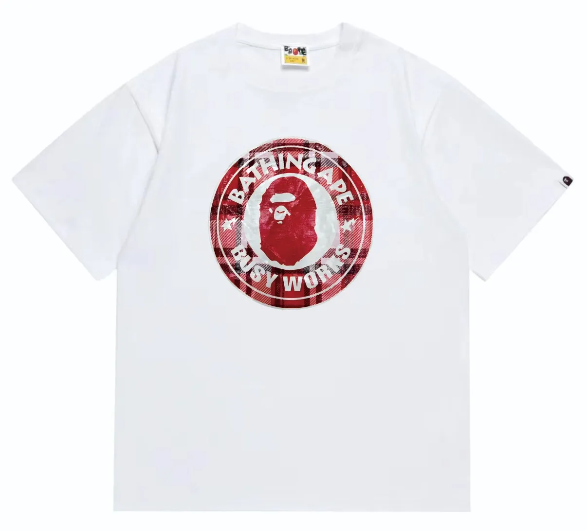 SC247#p110💰 (top version) BAPE STA Medallion Plaid Ape Head Print Short Sleeve T-shirt Made of 260 grams of high-quality high-weave pure cotton fabric, double yarn combed, soft texture and no pilling Imported environmentally friendly printing glue, bright and three-dimensional pattern, quality 💥Same style for men and women, the upper body is fashionable Color: Black White Size: S M L XL XXL
