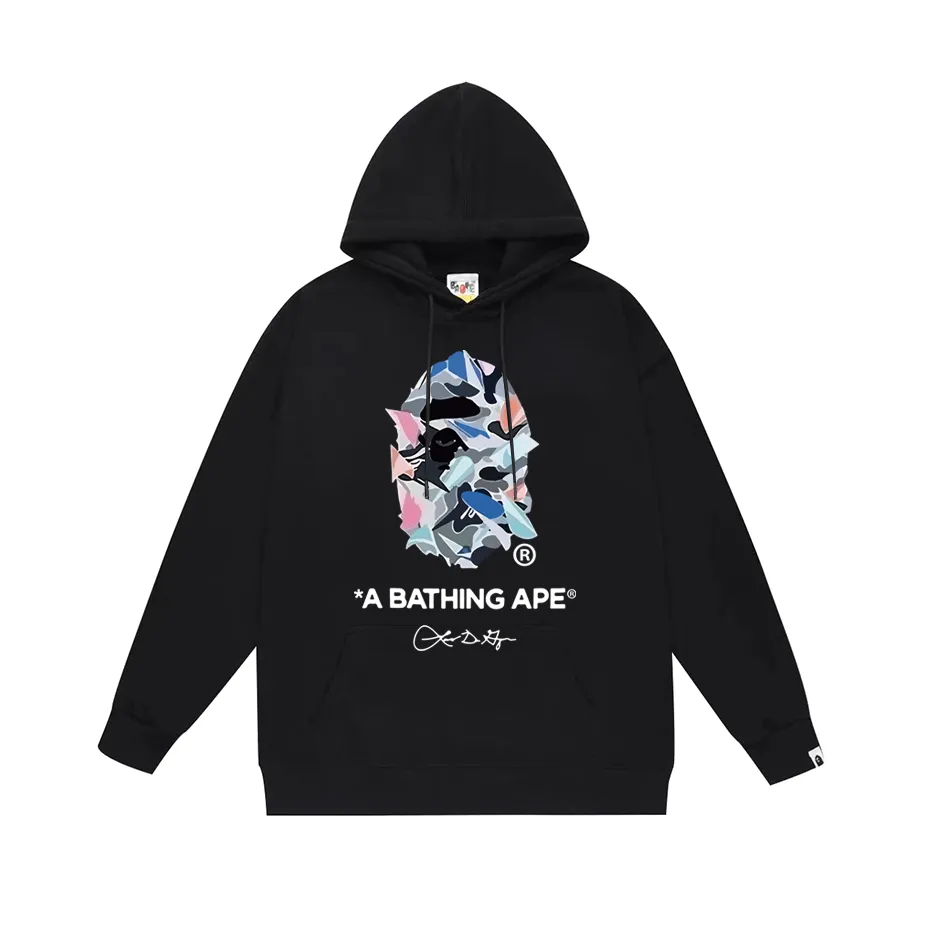 P190 model number SC608# terry 85 plus velvet 95 (top version) BAPE ape head letter printed hooded sweatshirt. Made of 380g large terry (drop shoulder large version) fabric. The texture is soft and non-pilling. Imported environmentally friendly printing glue. The pattern is bright and three-dimensional. Quality 💥Same style for men and women. The upper body is trendy. Color: black white gray Size: S M L XL XXL