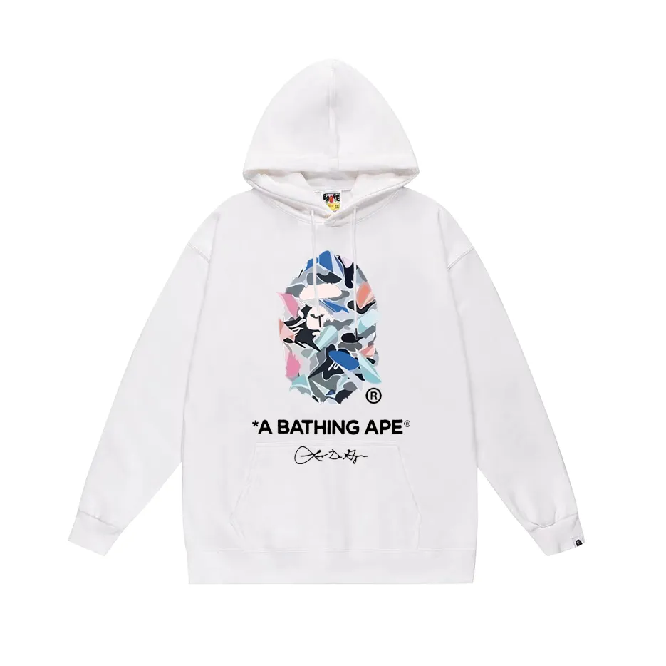 P190 model number SC608# terry 85 plus velvet 95 (top version) BAPE ape head letter printed hooded sweatshirt. Made of 380g large terry (drop shoulder large version) fabric. The texture is soft and non-pilling. Imported environmentally friendly printing glue. The pattern is bright and three-dimensional. Quality 💥Same style for men and women. The upper body is trendy. Color: black white gray Size: S M L XL XXL