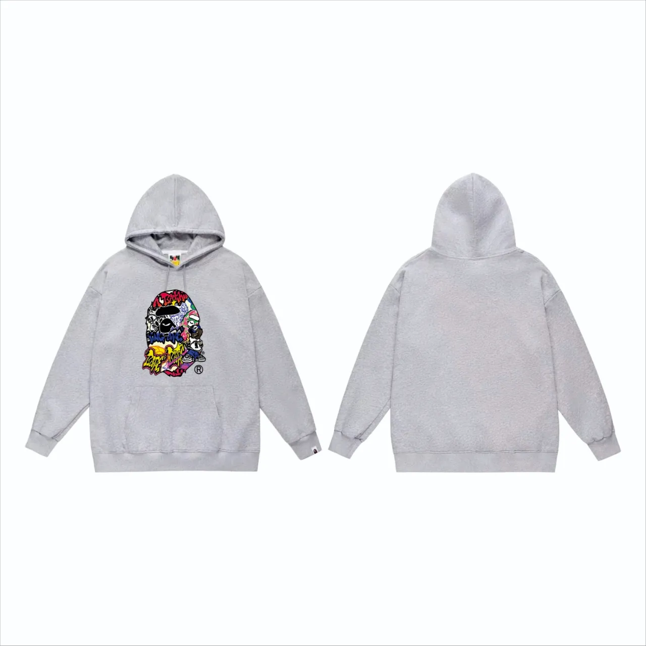 P160 model number SC832# terry 80 plus velvet 90 (top version) BAPE ape head cartoon pattern printed hooded sweatshirt. Made of 380g large terry (drop shoulder large version) fabric. The texture is soft and non-pilling. Imported environmentally friendly printing glue. The pattern is bright and three-dimensional. Quality 💥Same style for men and women. The upper body is trendy. Color: Black White Gray Size: S M L XL XXL