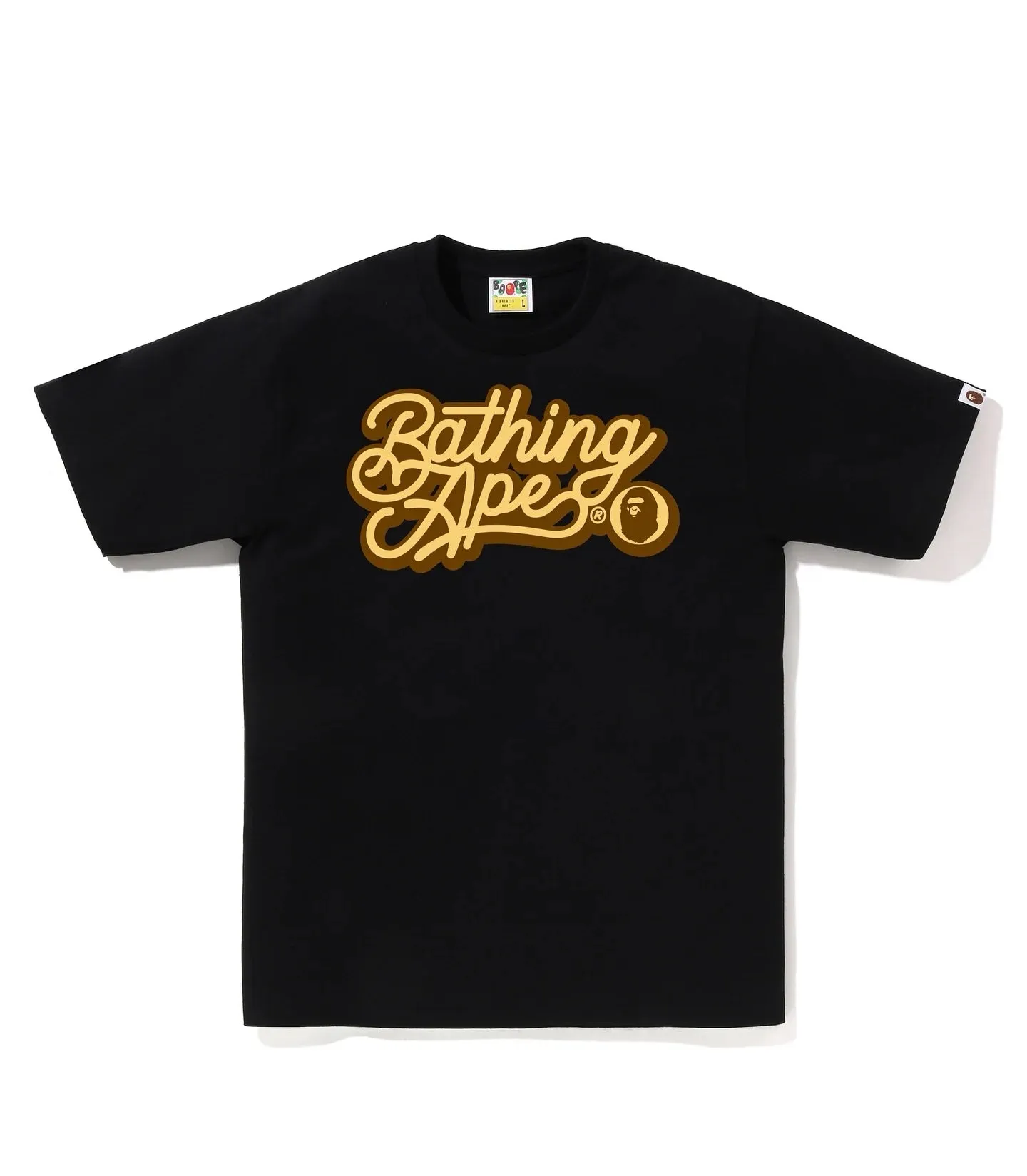 P110 001199 BAPE SS25 chest letter print round collar logo loose casual comfortable short-sleeved T-shirt same style for men and women size smlxlxxl black and green, white and green, black and yellow, white and yellow