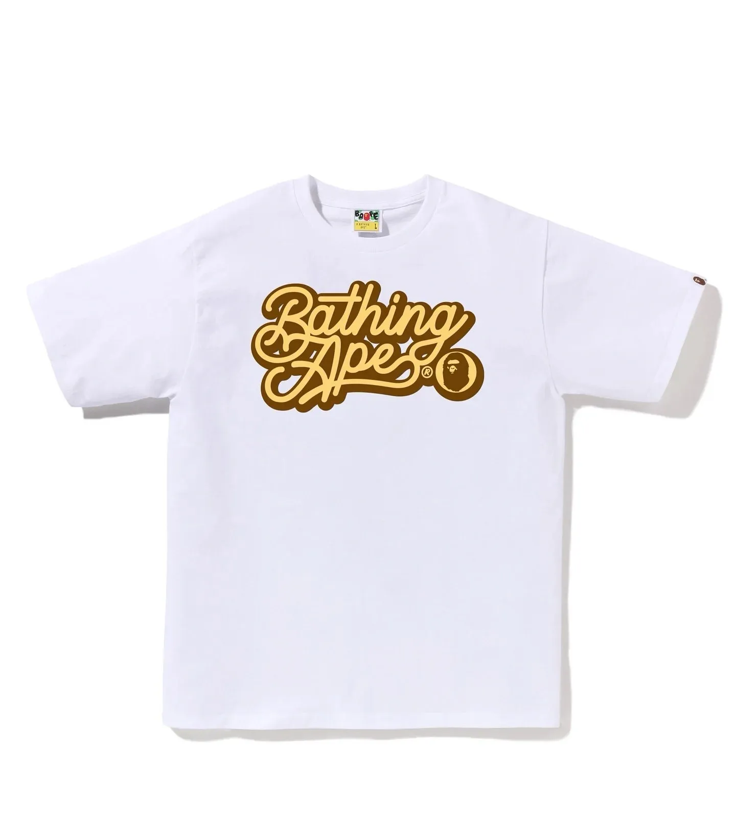 P110 001199 BAPE SS25 chest letter print round collar logo loose casual comfortable short-sleeved T-shirt same style for men and women size smlxlxxl black and green, white and green, black and yellow, white and yellow