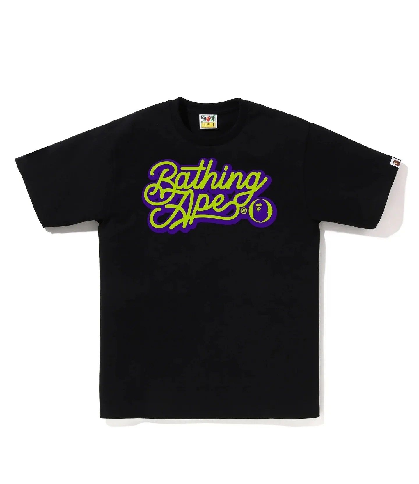 P110 001199 BAPE SS25 chest letter print round collar logo loose casual comfortable short-sleeved T-shirt same style for men and women size smlxlxxl black and green, white and green, black and yellow, white and yellow