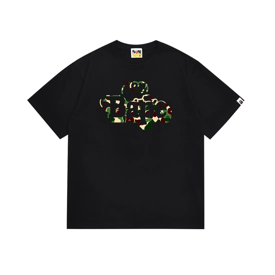 SC109#p110💰 (top version) BAPE camouflage cartoon BABY MILO printed pattern short-sleeved T-shirt Made of 260 grams of high-quality high-weave pure cotton fabric, double yarn combed, soft and non-pilling texture, imported environmentally friendly printing glue, bright and three-dimensional pattern, quality 💥Same style for men and women, the upper body is fashionable Color: black green white green black blue white blue black red white red Size: S M L XL XXL