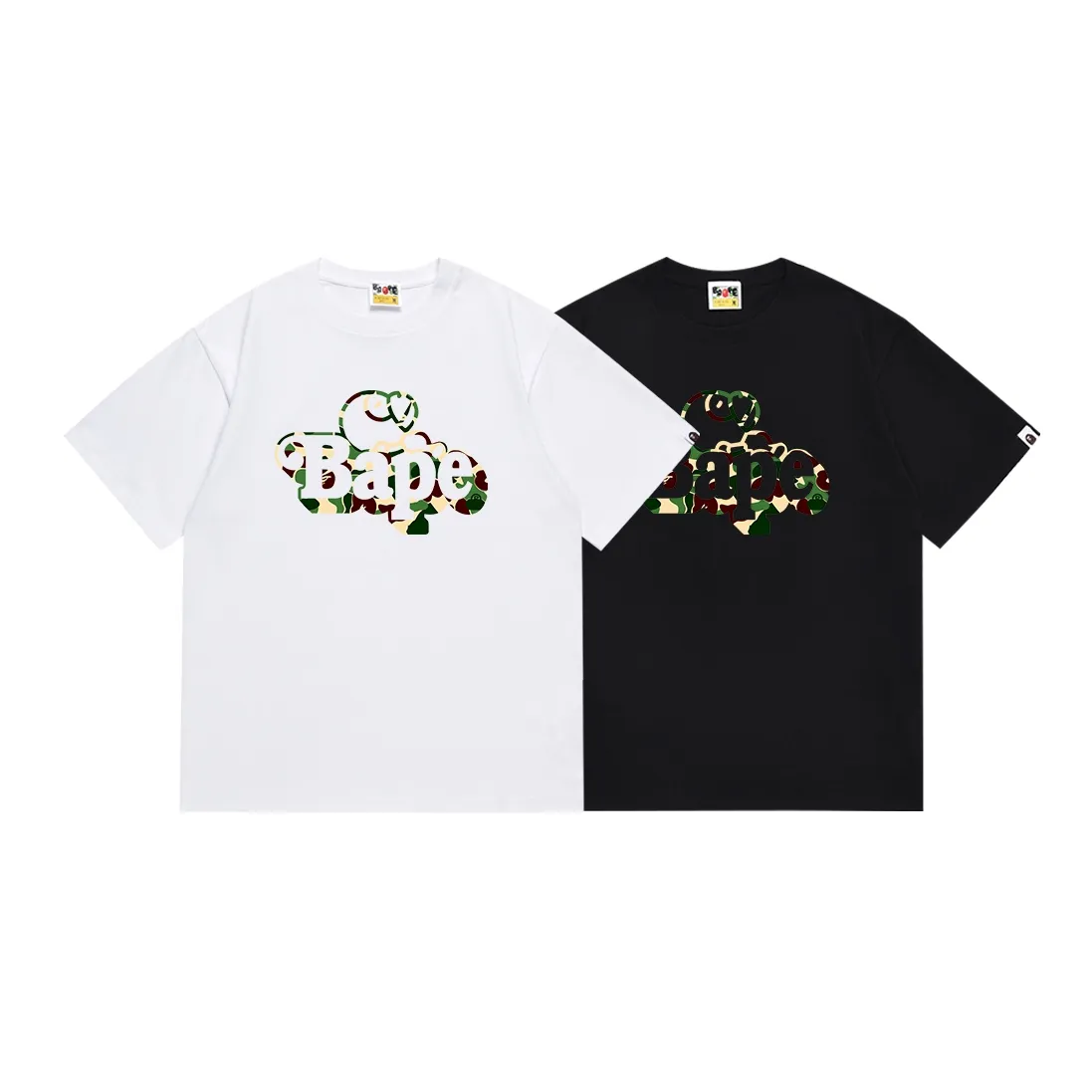 SC109#p110💰 (top version) BAPE camouflage cartoon BABY MILO printed pattern short-sleeved T-shirt Made of 260 grams of high-quality high-weave pure cotton fabric, double yarn combed, soft and non-pilling texture, imported environmentally friendly printing glue, bright and three-dimensional pattern, quality 💥Same style for men and women, the upper body is fashionable Color: black green white green black blue white blue black red white red Size: S M L XL XXL