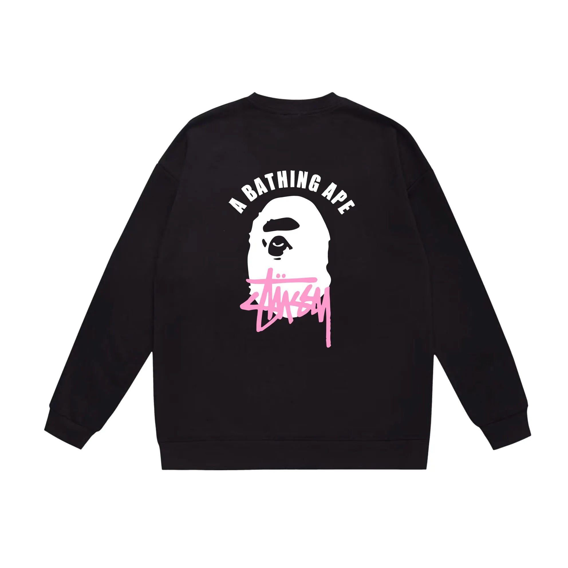 P150 model number SC507# terry 75 plus velvet 80 (top version) BAPE×STUSSY co-branded Stussy letter round neck sweatshirt Made of 350 grams of large terry (drop shoulder large version) fabric, soft texture and no pilling Imported environmentally friendly printing glue The pattern is bright and three-dimensional Quality 💥Same style for men and women The upper body is fashionable Color: black white gray Size: S M L XL XXL
