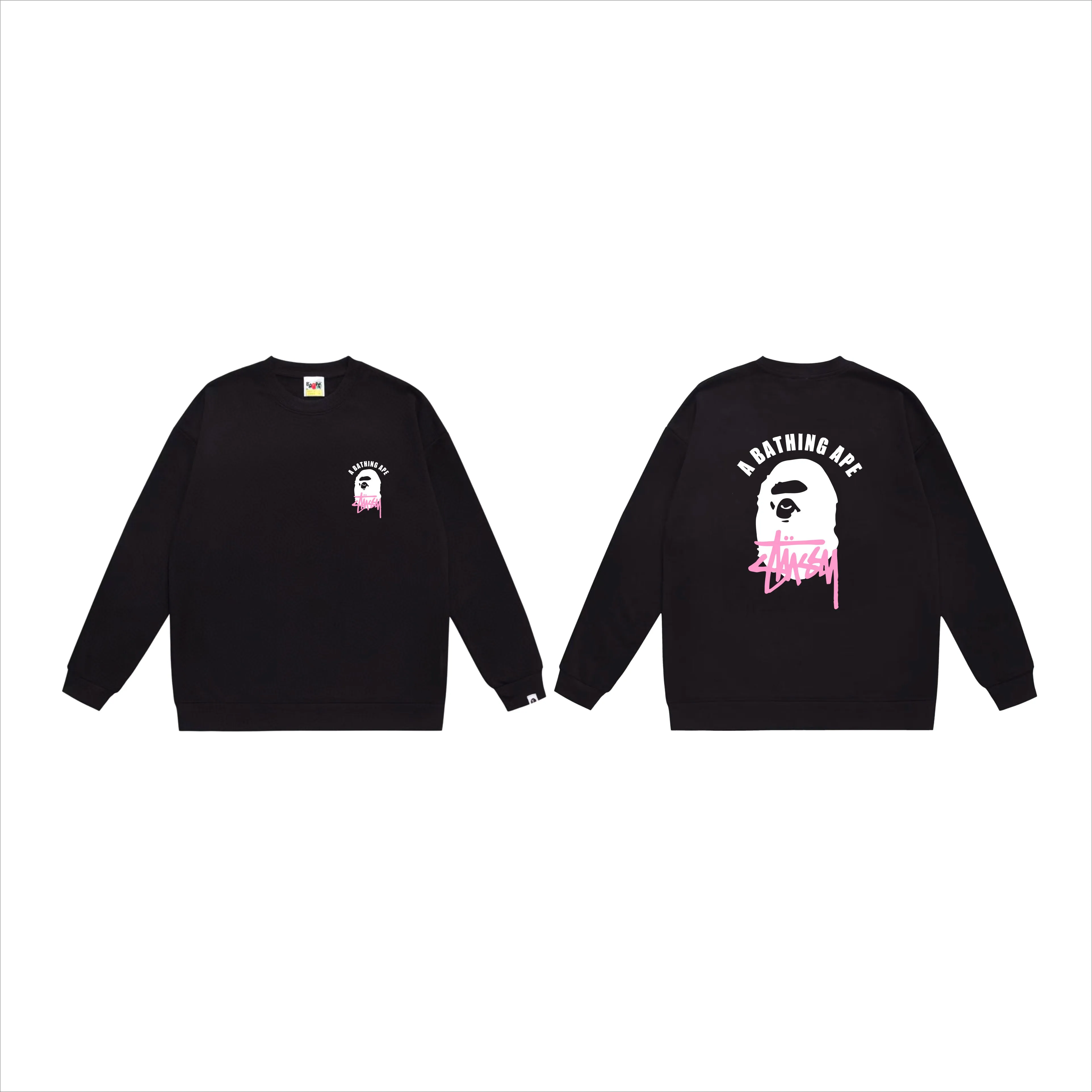 P150 model number SC507# terry 75 plus velvet 80 (top version) BAPE×STUSSY co-branded Stussy letter round neck sweatshirt Made of 350 grams of large terry (drop shoulder large version) fabric, soft texture and no pilling Imported environmentally friendly printing glue The pattern is bright and three-dimensional Quality 💥Same style for men and women The upper body is fashionable Color: black white gray Size: S M L XL XXL