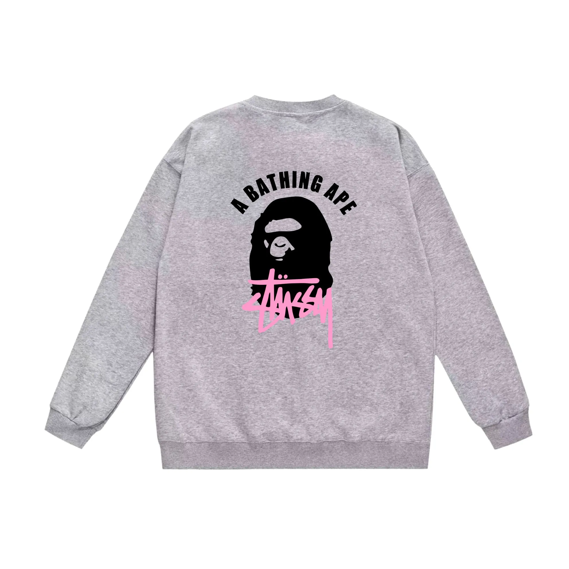 P150 model number SC507# terry 75 plus velvet 80 (top version) BAPE×STUSSY co-branded Stussy letter round neck sweatshirt Made of 350 grams of large terry (drop shoulder large version) fabric, soft texture and no pilling Imported environmentally friendly printing glue The pattern is bright and three-dimensional Quality 💥Same style for men and women The upper body is fashionable Color: black white gray Size: S M L XL XXL