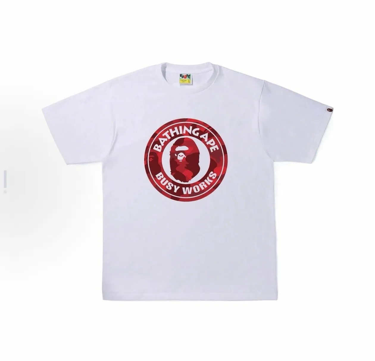 P110 001209 BAPE Color Camo Busy Works Tee camouflage logo ape print short-sleeved T-shirt, same style for men and women, size smlxlxxl, black and red, white and red