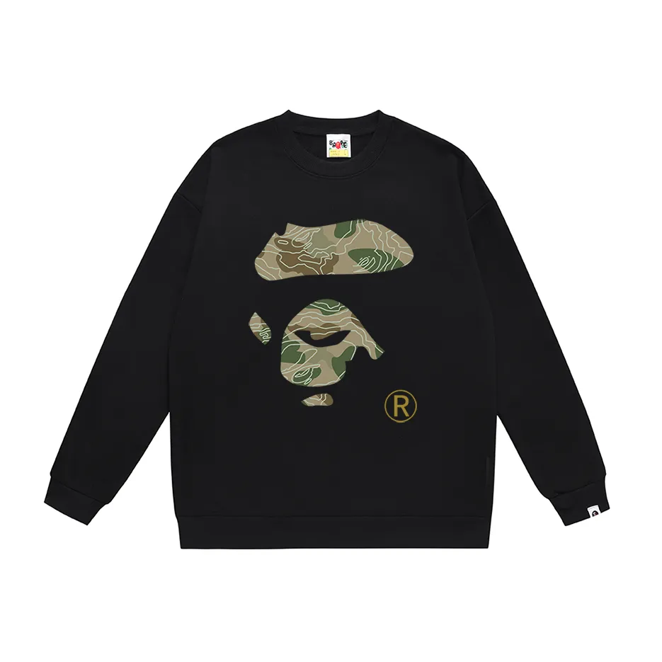 P150 model number SC459# terry 75 plus velvet 80 (top version) BAPE camouflage ape face letter pattern printed round neck sweatshirt Made of 350 grams of large terry (drop shoulder large version) fabric, soft texture and no pilling Imported environmentally friendly printing glue The pattern is bright and three-dimensional Quality 💥Same style for men and women The upper body is trendy Color: black white gray Size: S M L XL XXL